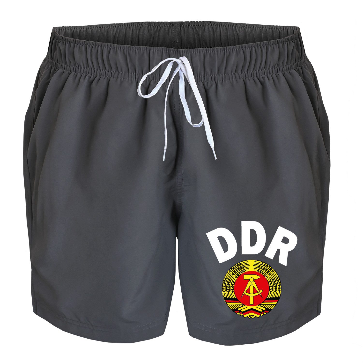deinshirt Badehose Schwimmshorts DDR Ährenkranz mit Hammer und Zirkel Integrierter Netz-Slip, aufgesetzte Gesäßtasche mit Klettverschluss