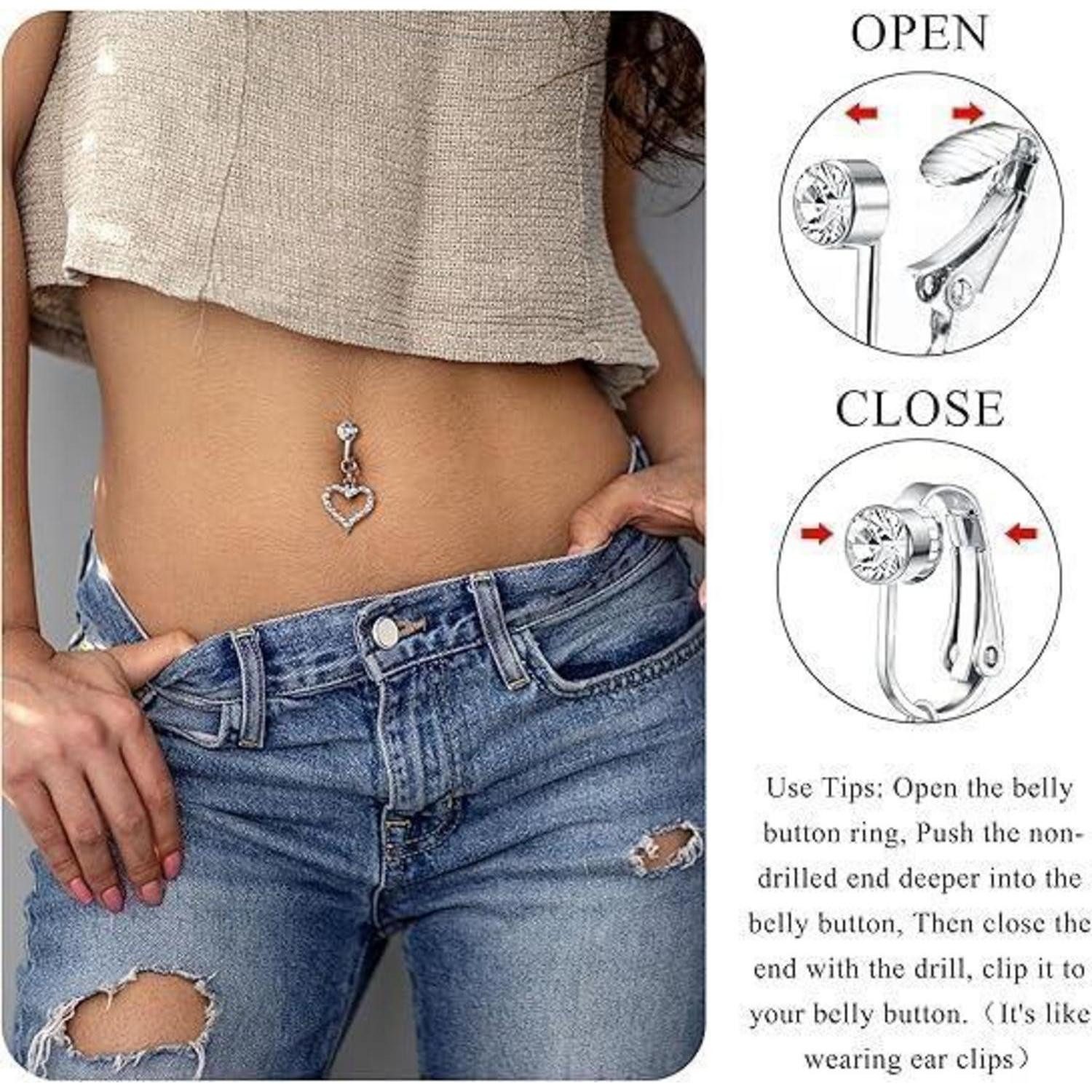 LOLIAS Bauchnabelpiercing 6 Stück Clip On Bauchnabel Piercing Chirurgenstahl Falsch Belly
