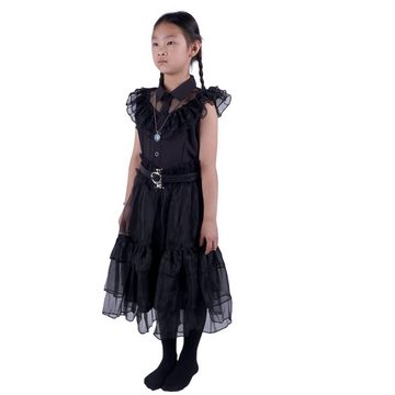 GalaxyCat Kostüm Wednesday Addams Ballkleid vom Rabentanz für Mädchen, Wednesday Kinde, Wednesday Addams Kinder Ballkleid