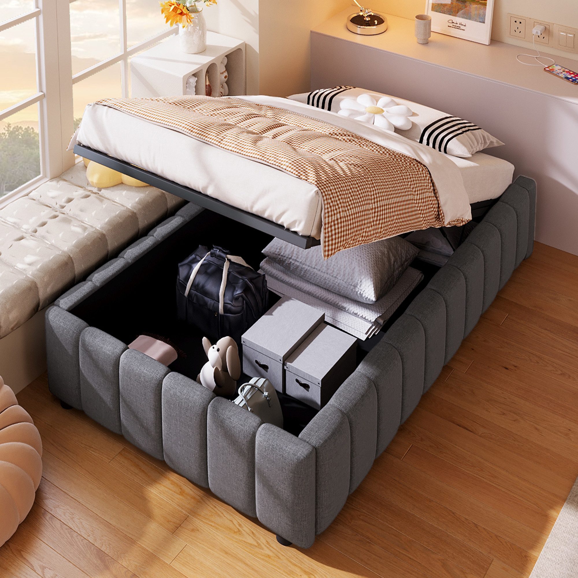 OKWISH Polsterbett Funktionsbett,Kinderbett,Jugendbett,Gästebett (Polsterbe günstig online kaufen
