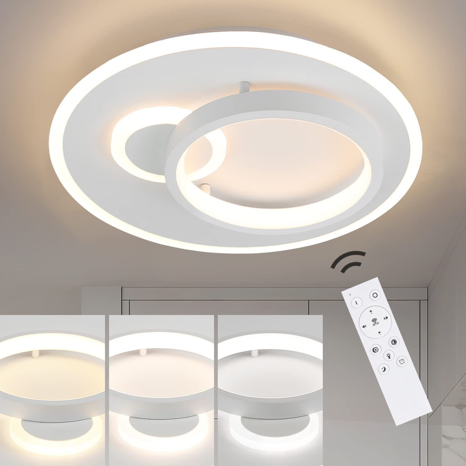 ZMH LED Deckenleuchte mit Fernbedienung Modern Design Wohnzimmerlampe, LED fest integriert, Tageslichtweiß, 33W, Weiß