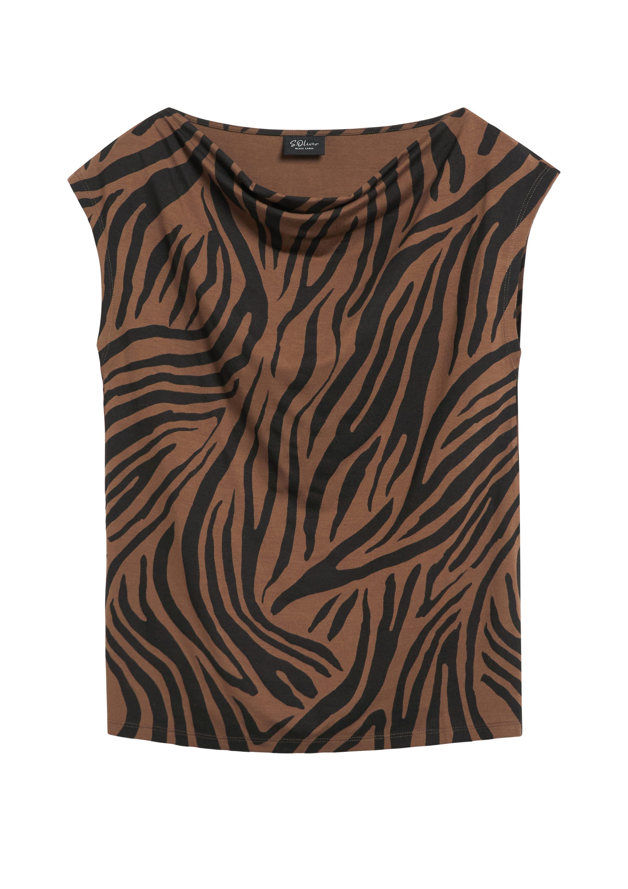 s.Oliver Kurzarmshirt T-Shirt Ärmelloses T-Shirt mit Wasserfall-Ausschnitt