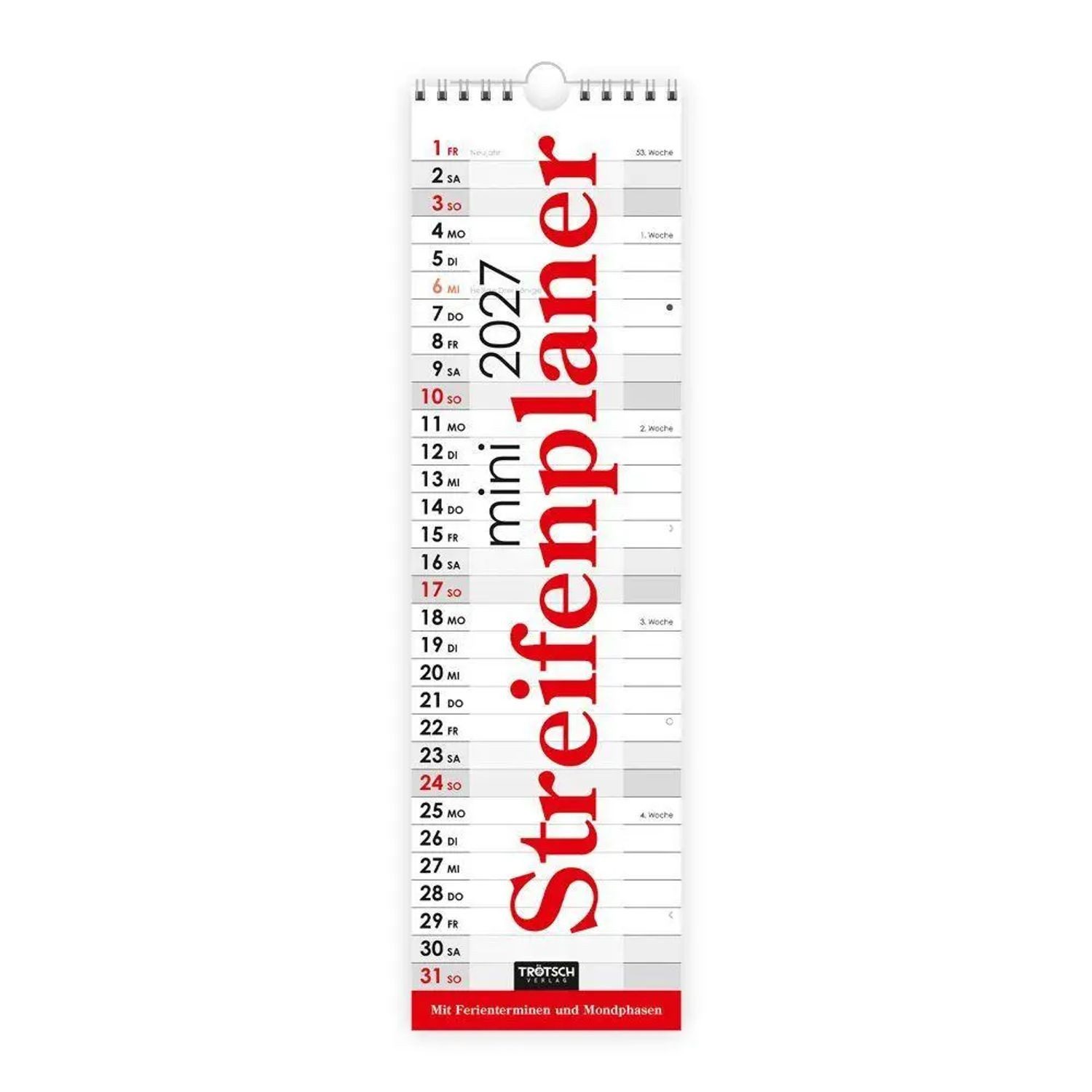 Trötsch Verlag Wandkalender TRÖTSCH - Streifenkalender Mini Rot 2027