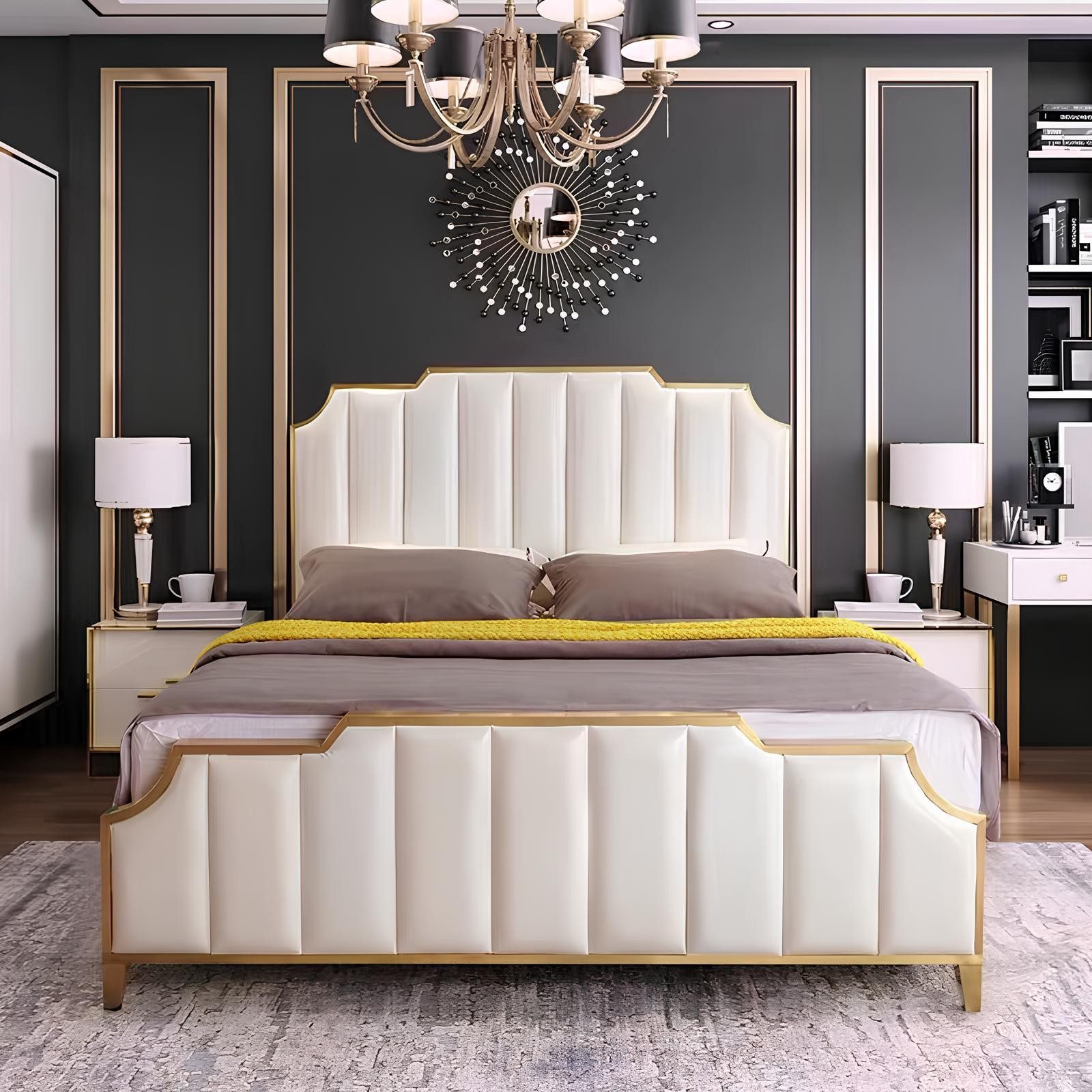 Xlmoebel Polsterbett Luxuriöses Leder-Doppelbett für höchsten Schlafkomfort (1-tlg., Bett), Hergestellt in Europa