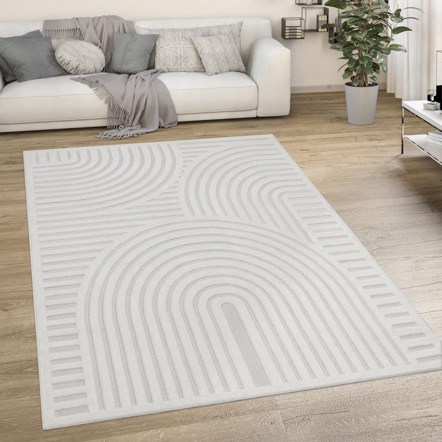 KADIMA DESIGN Teppich Struktur Wohnzimmer schmutzabweisend Teppich Kurzflor, Rechteckig, Höhe: 14 mm, Florhöhe: 10 mm, 100% Polypropylen, Läufer, 60x100cm, Creme