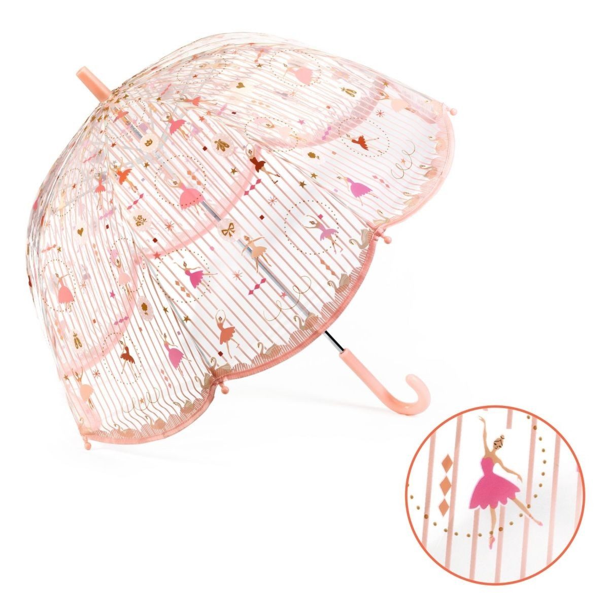 DJECO Stockregenschirm Kinderregenschirm Ballerina transparent Ø70 cm, Einklemmschutz