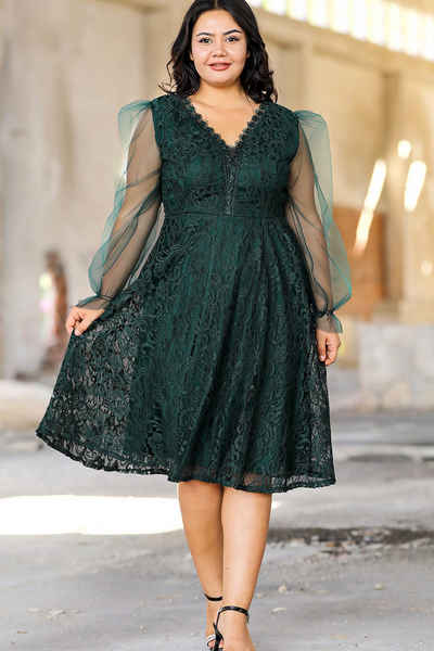 Modabout Abendkleid Damen Midikleid Sommerkleid für große Größen - NELB0588D5150ZMT (1-tlg)