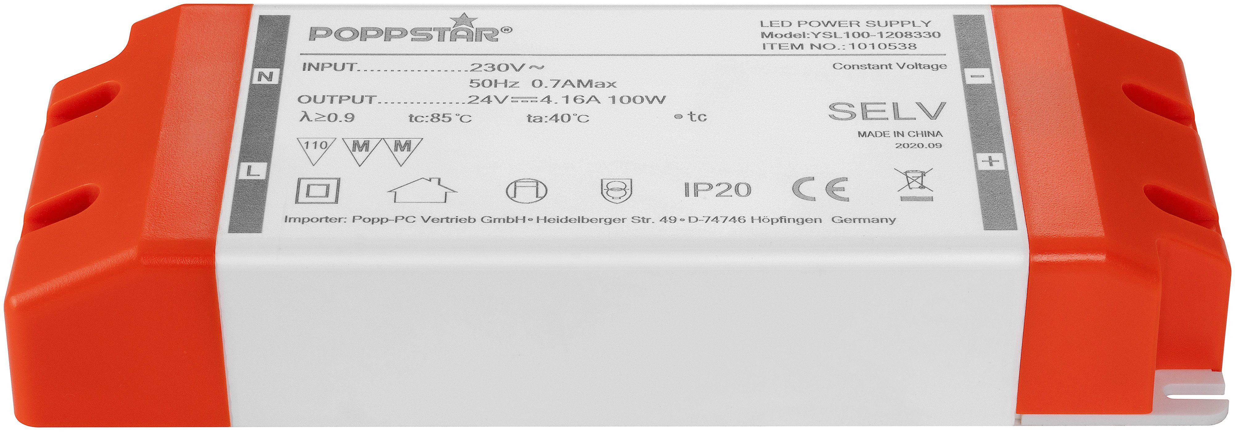 Poppstar LED Trafo Transformator 230V AC / 24V DC LED Trafo (24V 4,16A für 1 W bis 100 Watt LEDs)