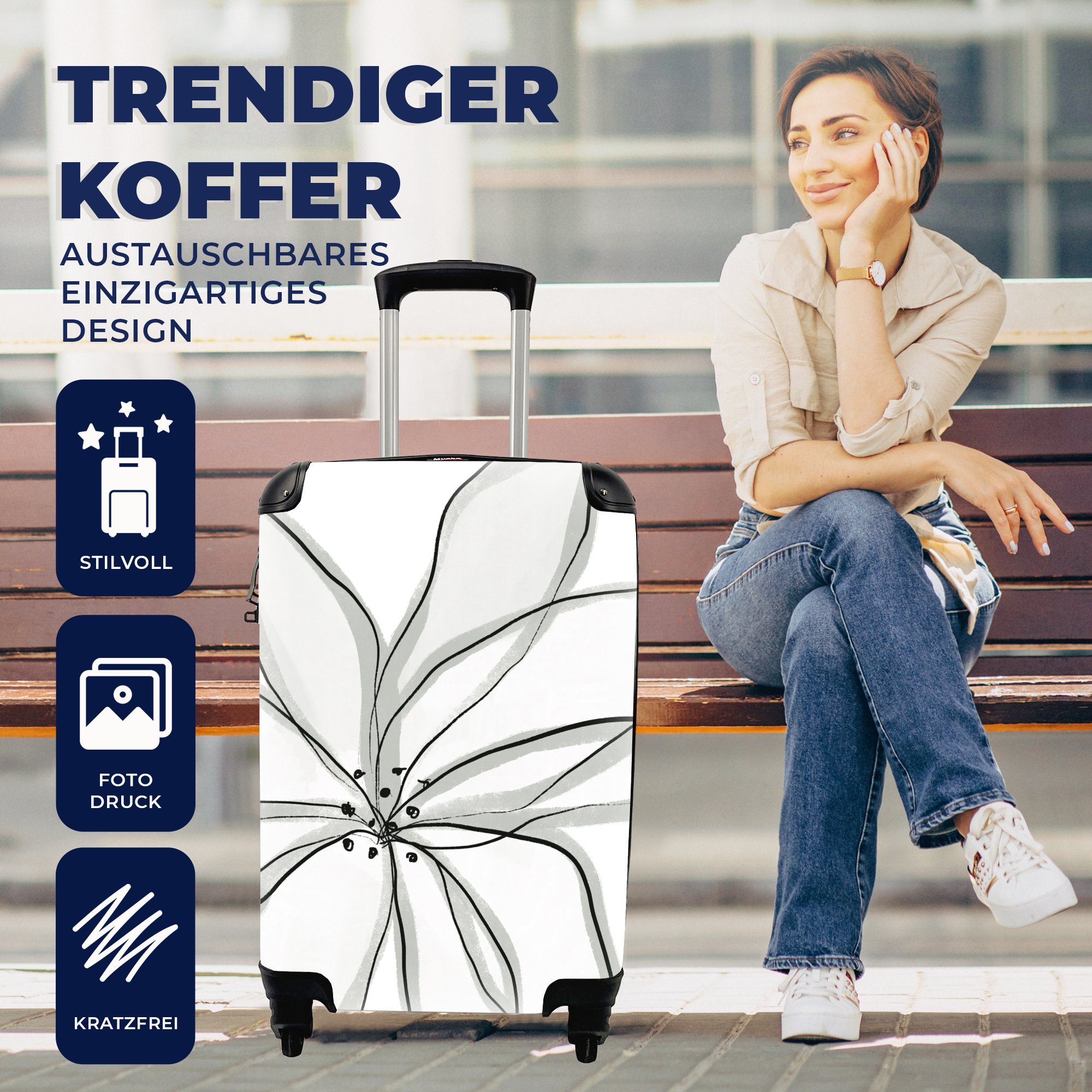 MuchoWow Handgepäckkoffer - Reisetasche für Handgepäck - Design, mit Abstrakt rollen, Rollen, 4 Trolley, Reisekoffer Ferien, Blumen