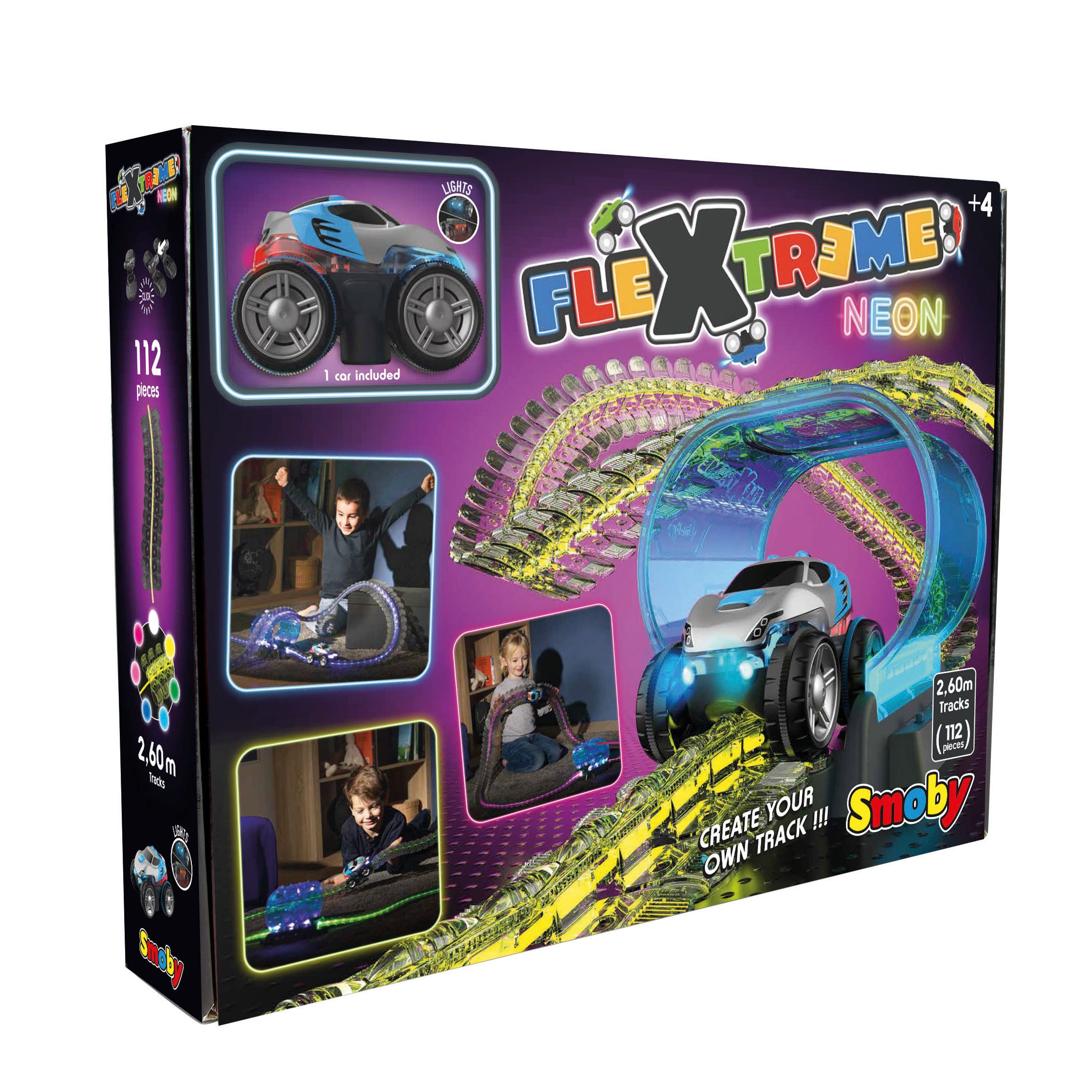 Simba Dickie Autorennbahn Rennbahn Flextreme Neon mit einem Auto 2,6m