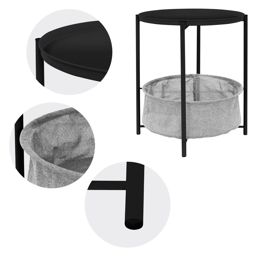 ML-DESIGN Beistelltisch Couchtisch aus Metall mit Stoffkorb als Stauraum & abnehmbarer Tablett, Sofatisch Wohnzimmertisch Nachttisch Tisch Couchtisch Schwarz