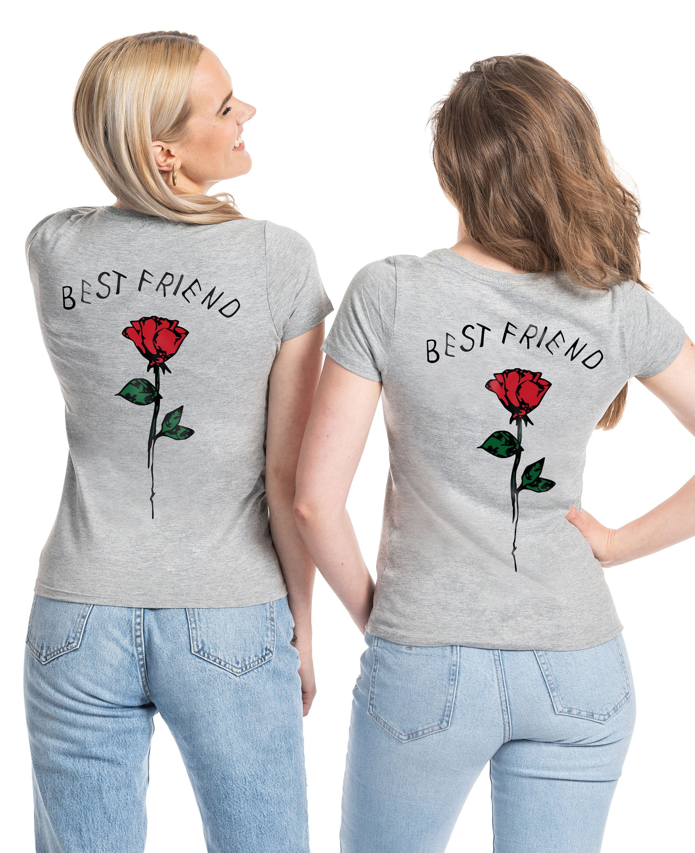 mit Best Grau T-Shirt Beste Couples T-Shirt modischem Sister Freundin Shop Print Rose Friends