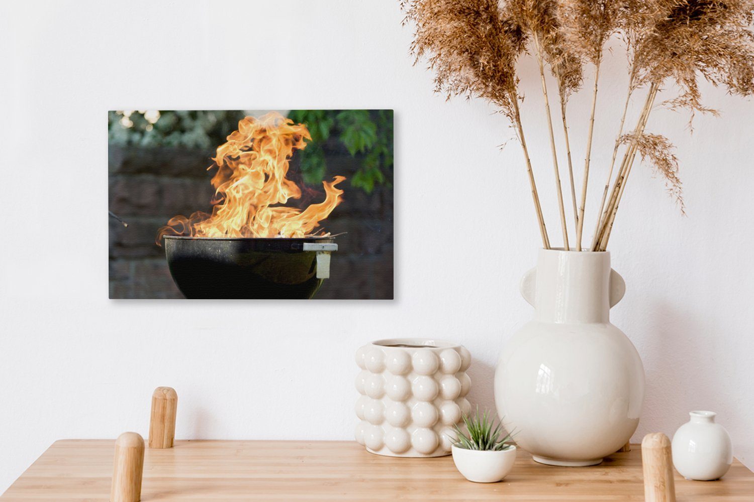Flammen von Wandbild Leinwandbild Grill, 30x20 Leinwandbilder, (1 Aufhängefertig, Wanddeko, OneMillionCanvasses® einem cm St),