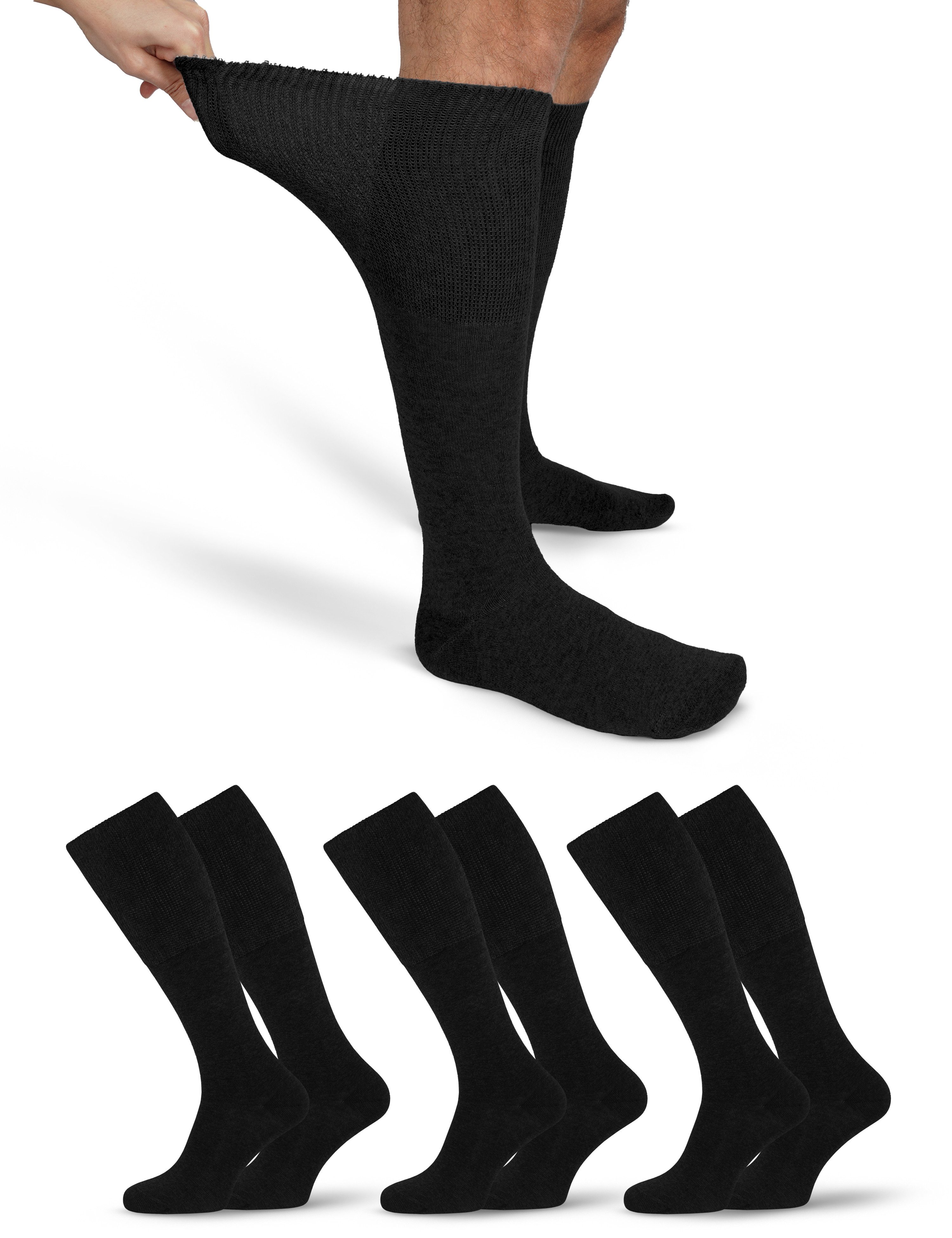 OCERA Kniestrümpfe 3 Paar Kniestrümpfe Unisex für Diabetiker, ohne drückenden Gummibund (Packung, 3-Paar, 3 Paar) Elastischer Komfortbund