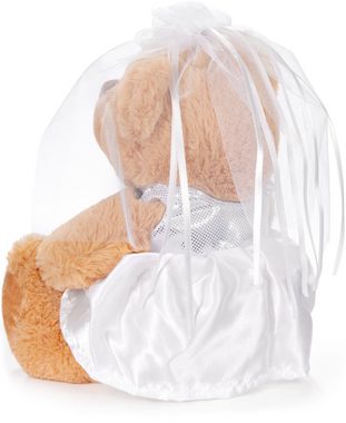 BRUBAKER Kuscheltier Teddybär Bräutepaar - 25 cm Teddy Set in weißen Hochzeitskleidern (1-St., Hochzeitsgeschenk für Frauen), Geschenk für Hochzeit und Verlobung