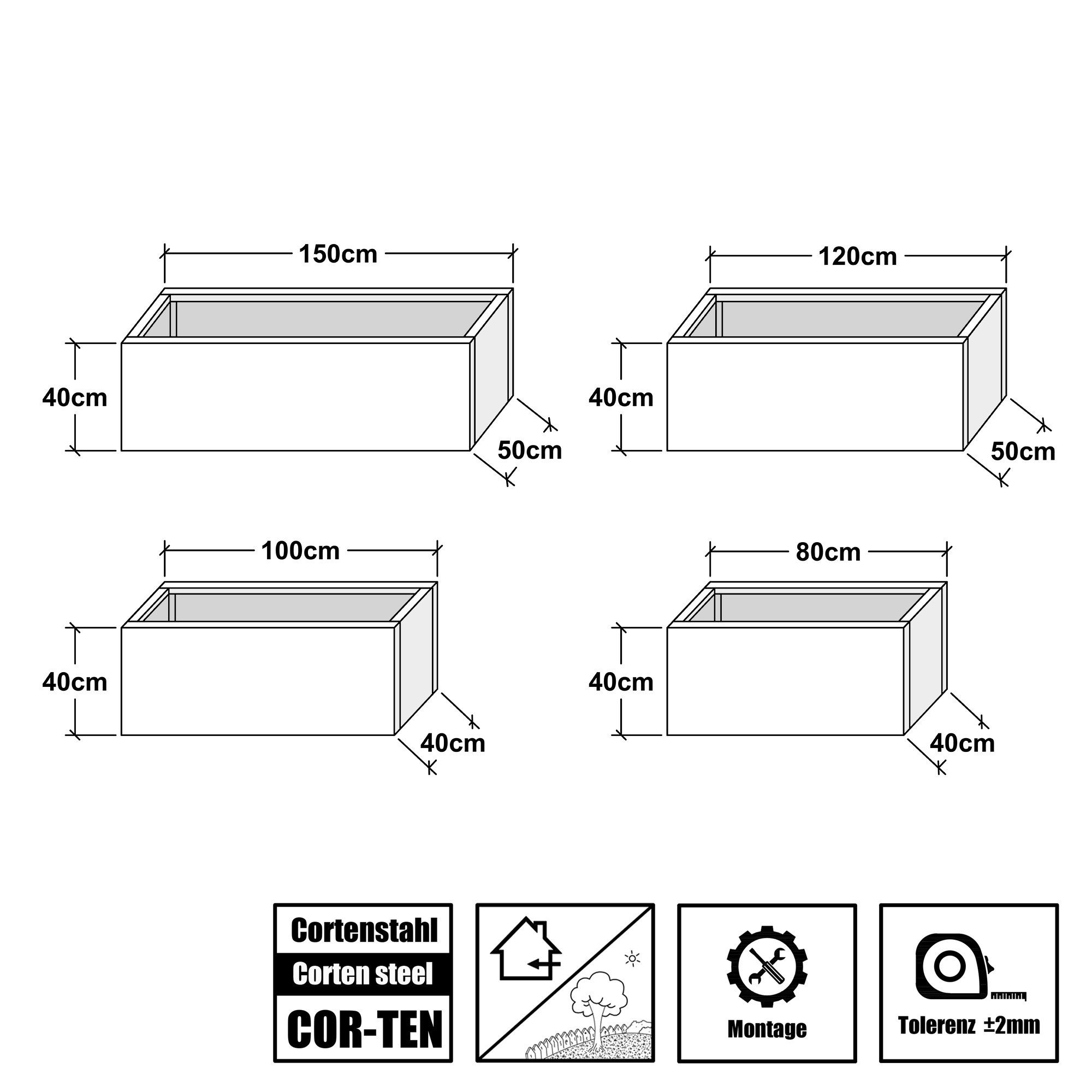 Köhko Pflanzkübel KÖHKO® Designer Hochbeet ohne Boden bzw. mit Boden