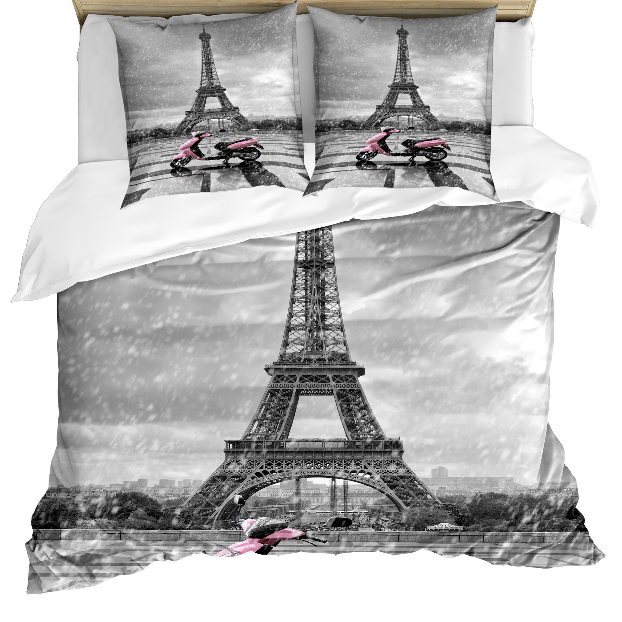 Abakuhaus Постельное белье Milbensicher Всеrgiker geeignet mit Kissenbezügen, Microfaser, Eiffelturm Paris Szene Moped