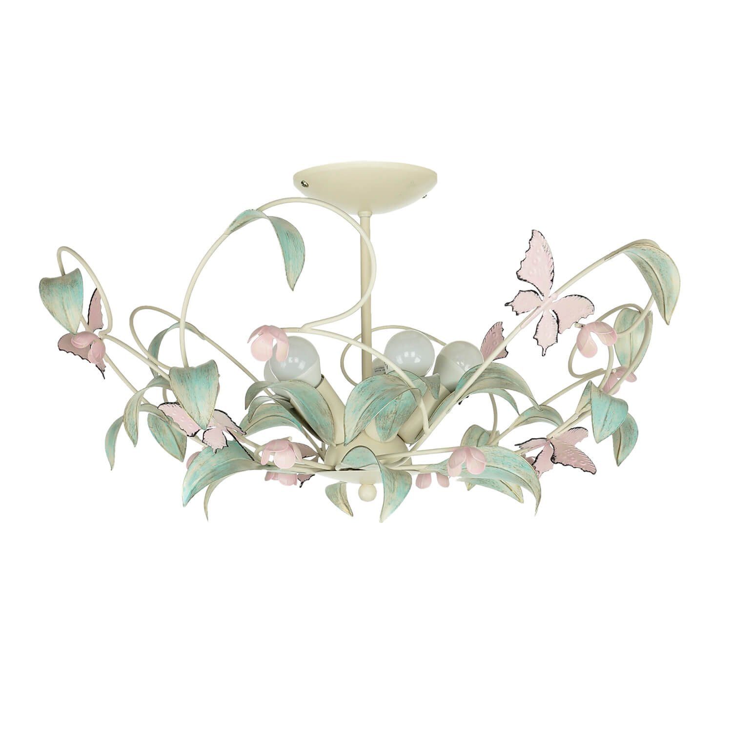 Licht-Erlebnisse Deckenleuchte SUMMER, ohne Leuchtmittel, Deckenlampe Weiß Rosa Floral Romantisch Schlafzimmer