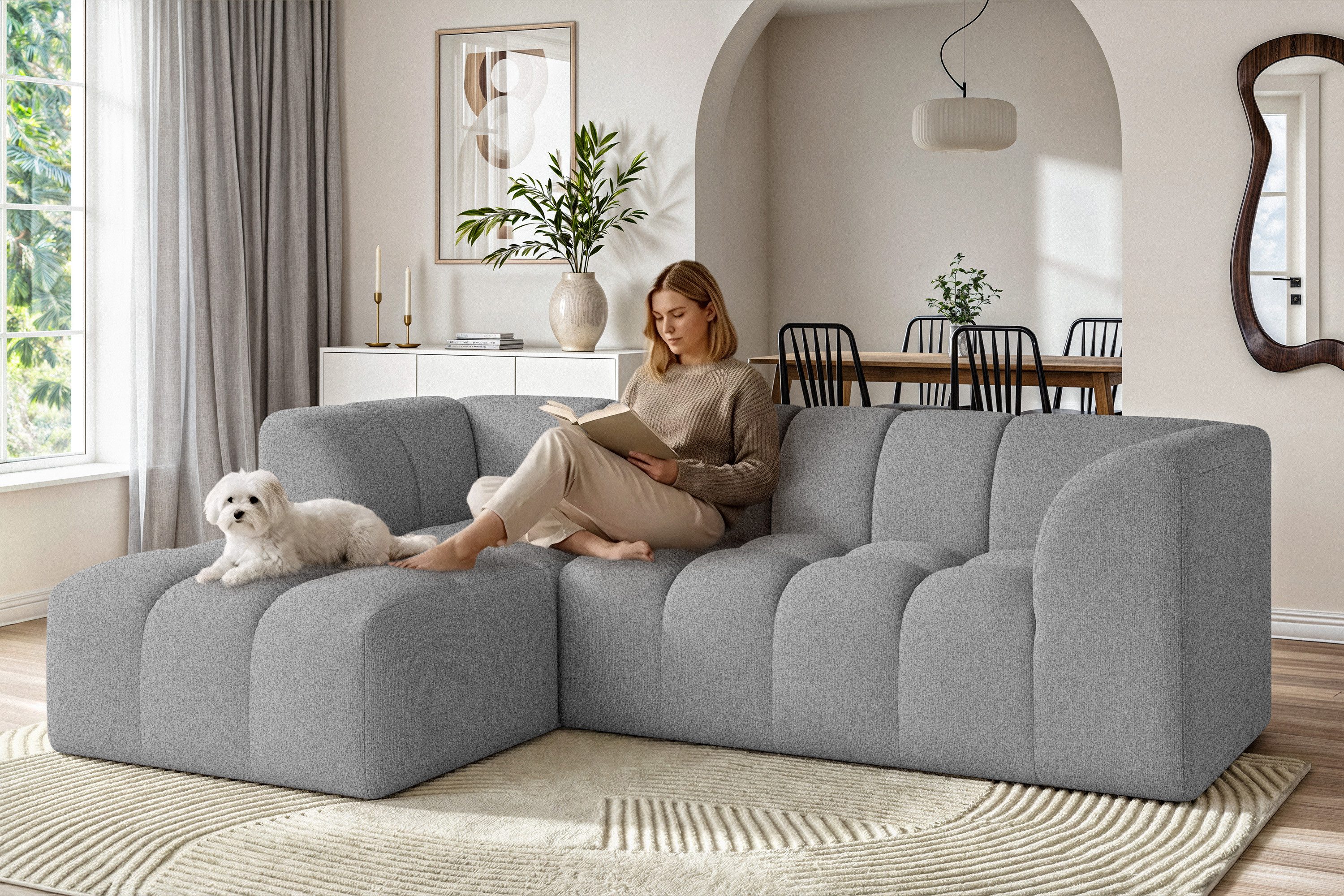 OTTO home Ecksofa TUURE L-Form, Verlässliche Qualität, moderne Steppung, Breite 255cm, Bubble Optik, moderne Steppung, hoher Sitzkomfort, Wellenunterfederung