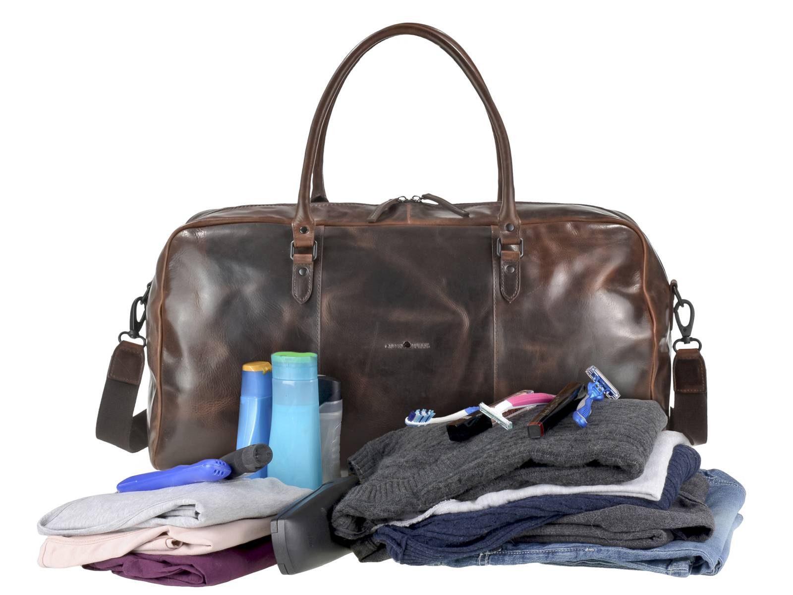 Greenburry Reisetasche "Newport" Leder Weekender Sporttasche, Weekender 55x26x26cm, Sporttasche, Leder