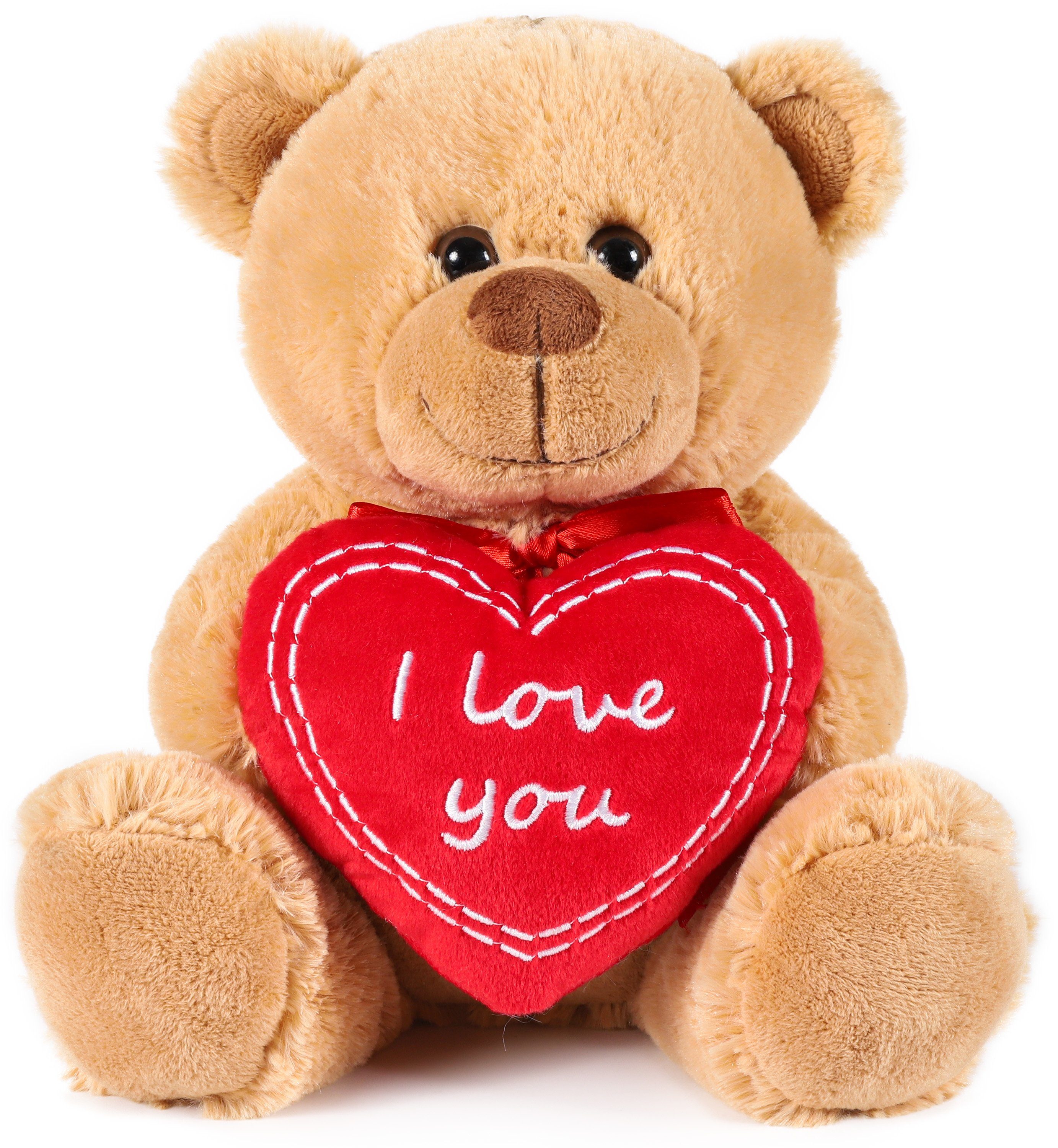 BRUBAKER Kuscheltier Teddybär mit I Love You Herz (1-St), kleiner Teddy Bär für Freundin oder Ehefrau, Stofftier Plüschtier mit Liebesbotschaft