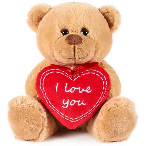 BRUBAKER Kuscheltier Teddybär mit I Love You Herz (1-St), kleiner Teddy Bär für Freundin oder Ehefrau, Stofftier Plüschtier mit Liebesbotschaft