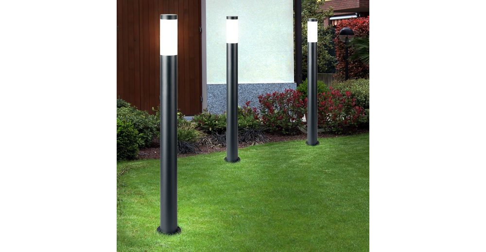 Pollerleuchte, 3x Außen Steh Lampen Edelstahl Säulen Terrassen