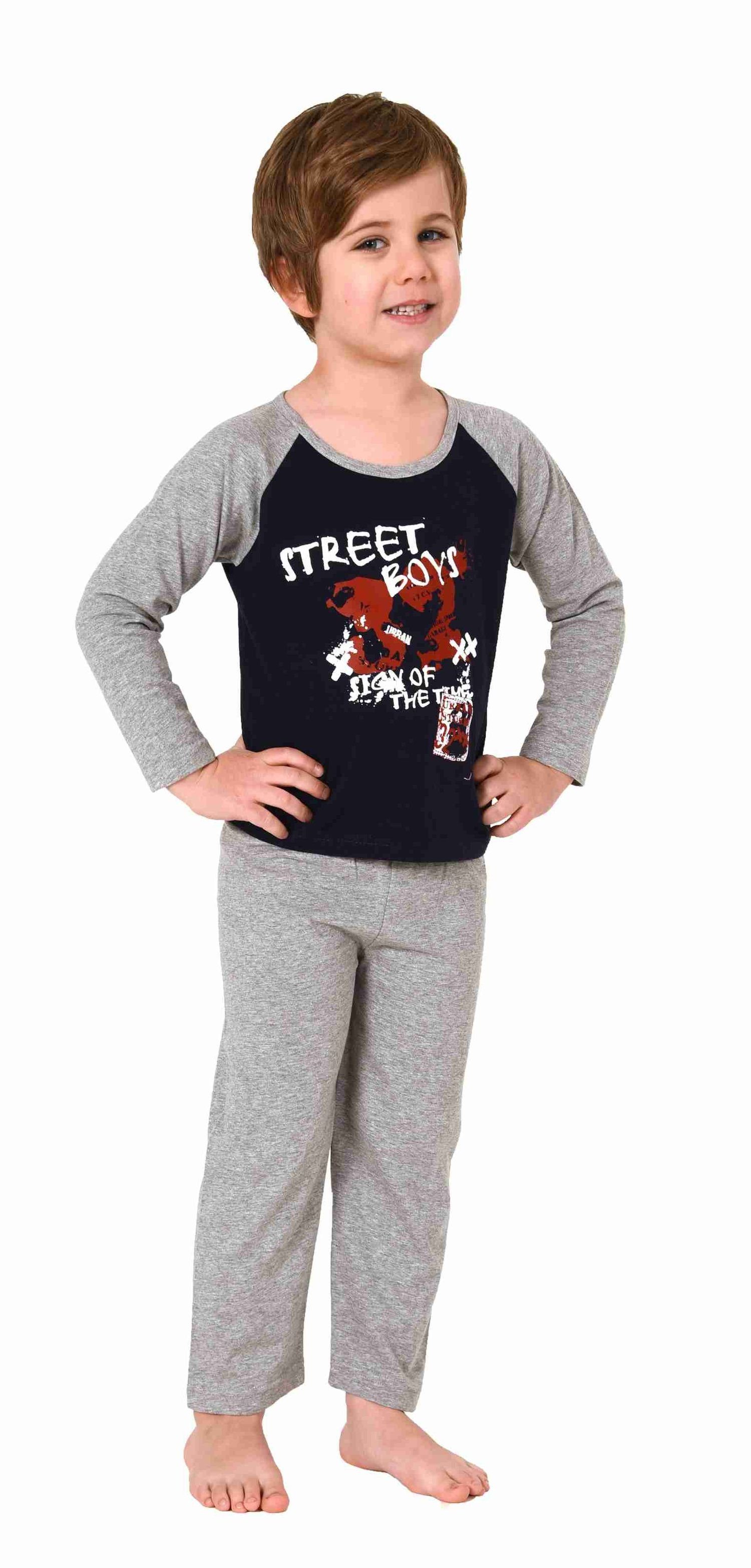 Normann Pyjama Kleinkinder Jungen langarm Schlafanzug mit coolen Front Print navy