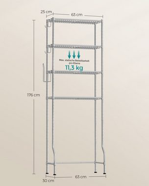 SONGMICS Badregal Badezimmerregal, 4-stöckiges Toilettenregal, verstellbare Ablagen Toilettenpapierhalter