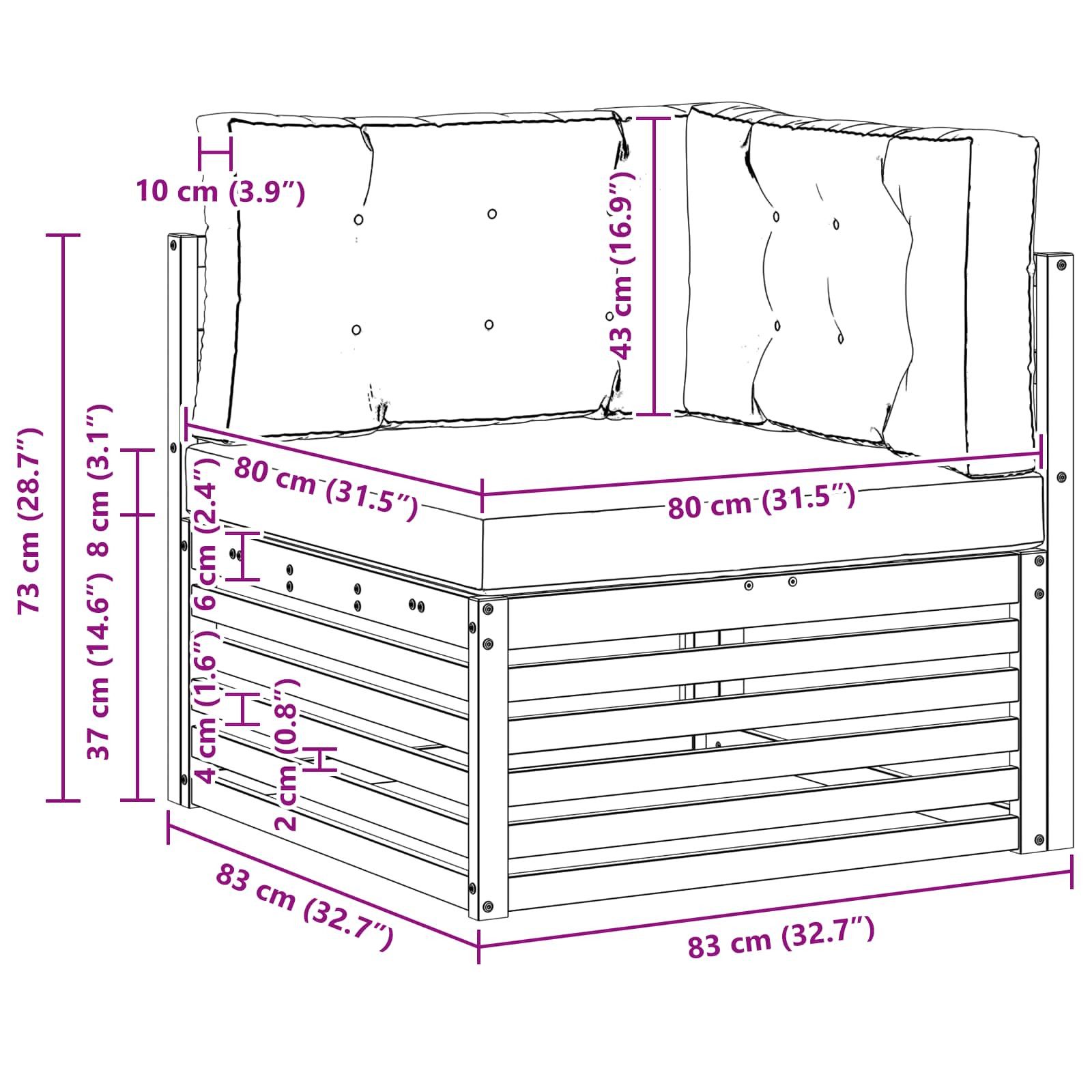 vidaXL Sofaelement Outdoor Ecksofa Massivholz Natur