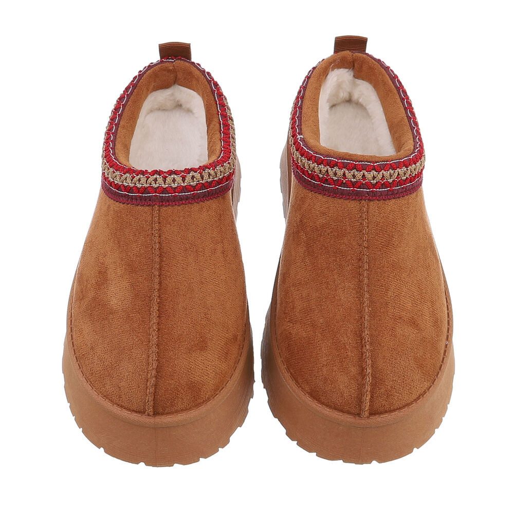 Ital-Design Die bequemen Plateau-Slipper Hausschuh (87475115) Flach Stiefeletten in Camel