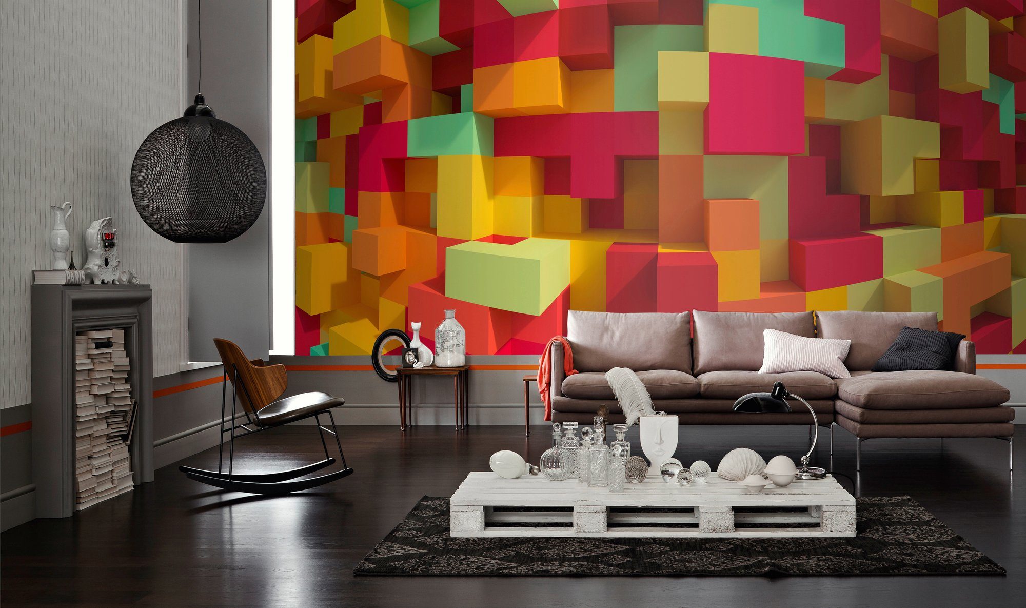 Cubes 3D Wand, Architects (Set, Colour, Schräge Fototapete 5 Vlies, Paper St),
