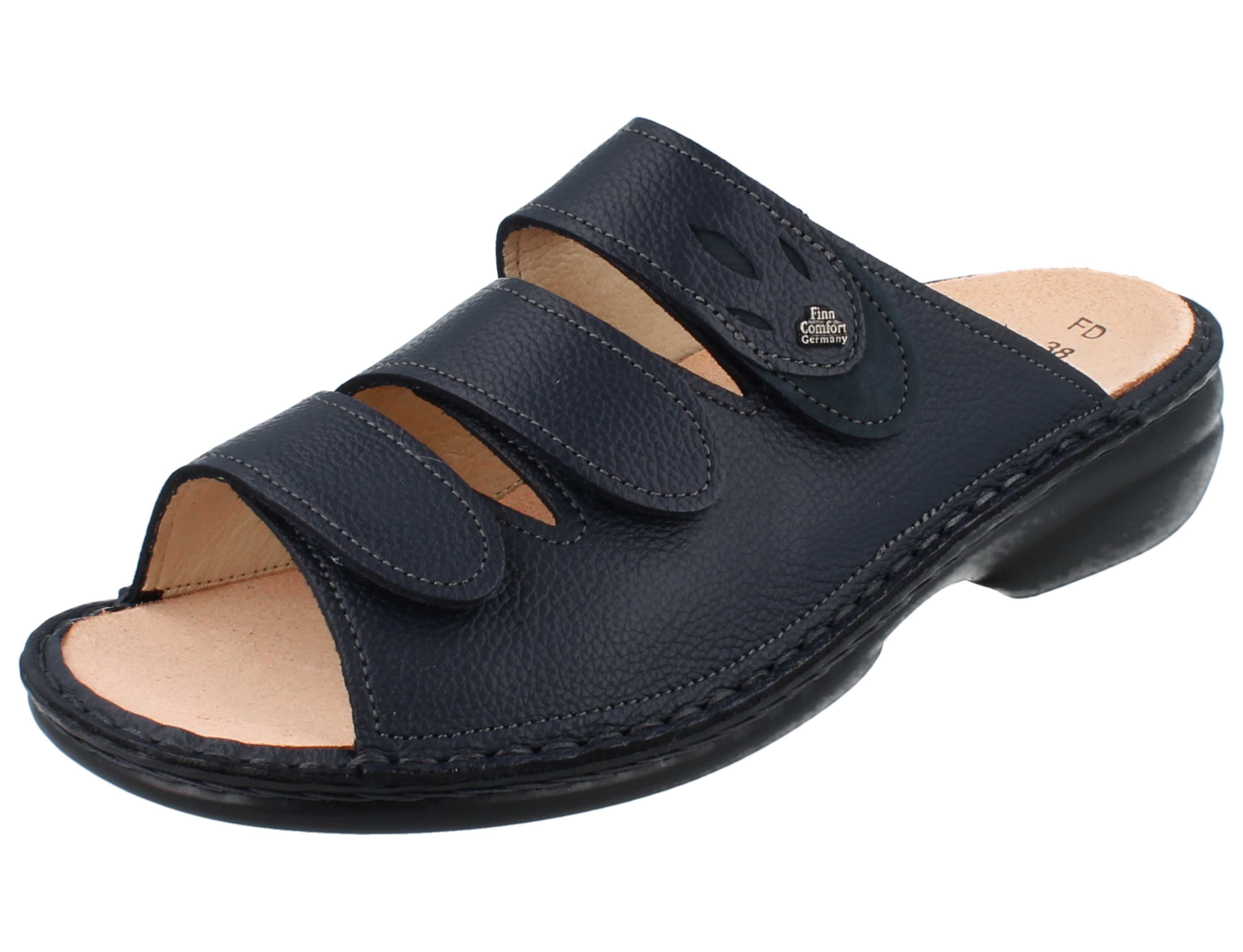 Finn Comfort FINN COMFORT Kos Damen Pantolette dunkelblau genarbtes Glattleder - Pantolette Wechselfußbett