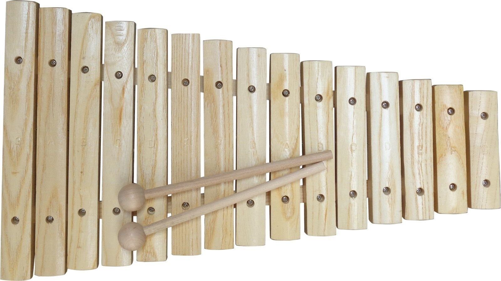 Xylophon Natur Holz Ausführung - 15 Klangstäbe - 2 Schlägel - Klangholz