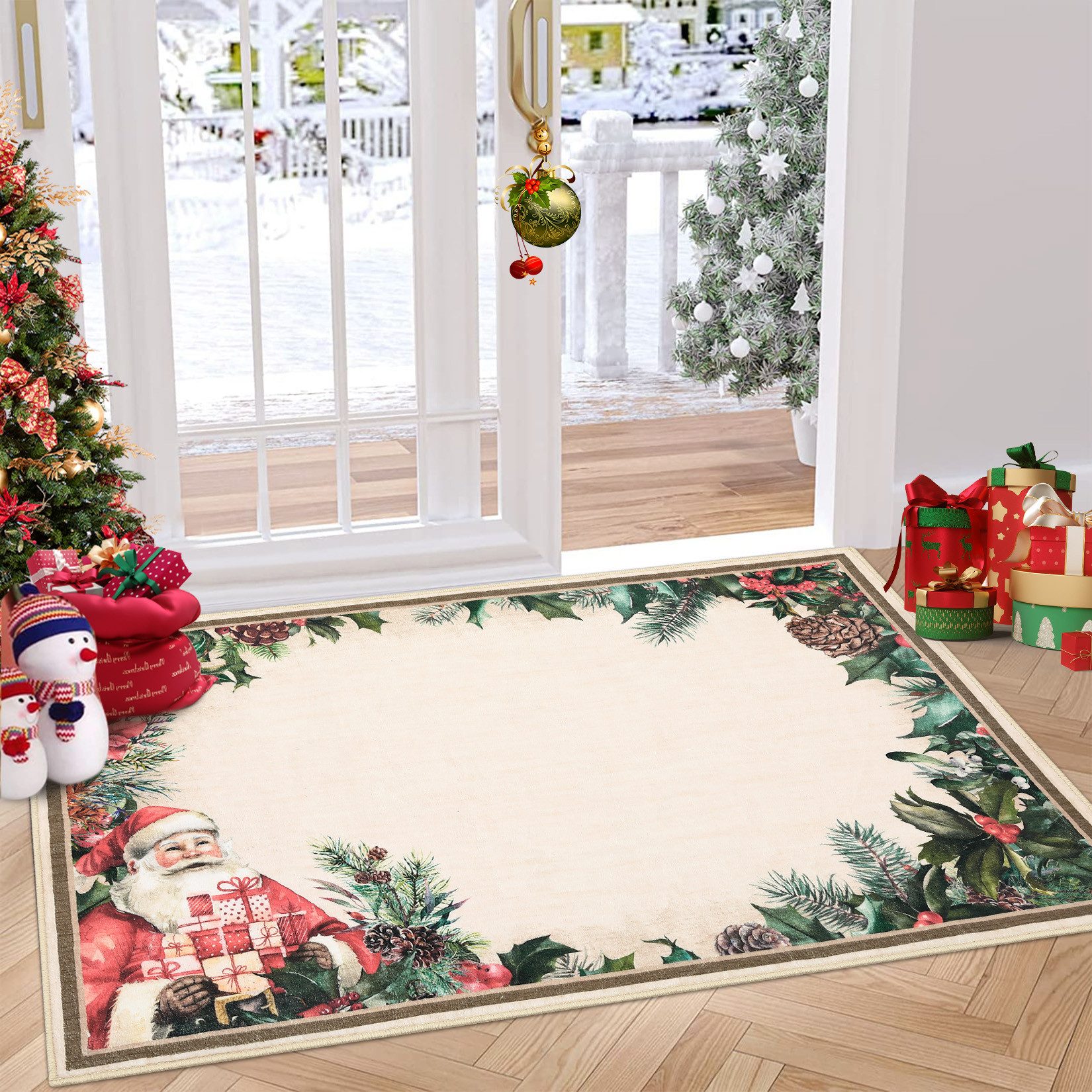 GarveeMore Teppich Weihnachten Wohnzimmer Waschbar Weihnachtsteppich