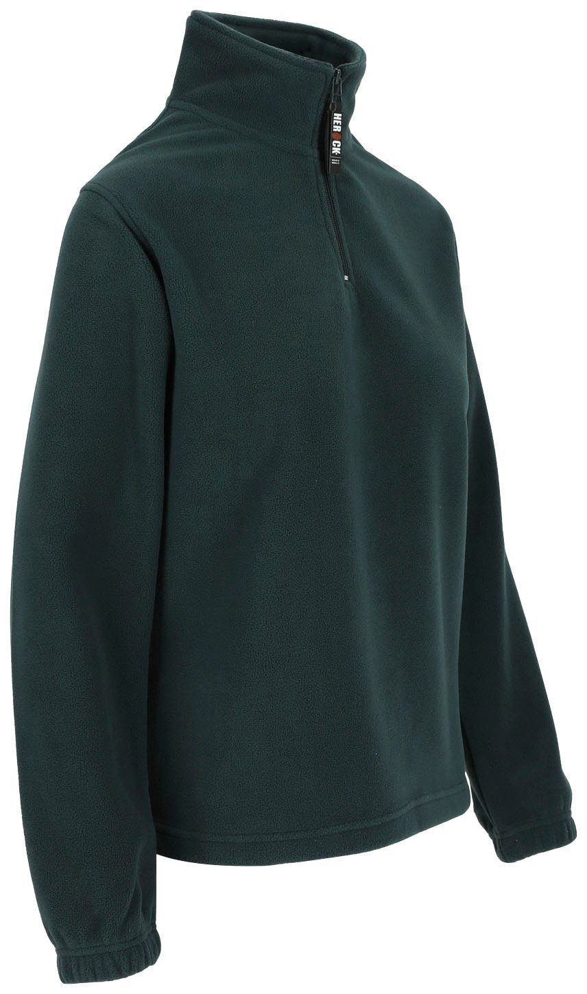 Herock Stehkragenpullover Aurora-Demen Fleece-Sweater Damenfleecepullover kurzem Bündchen elastichem und grün mit Reißverschluss