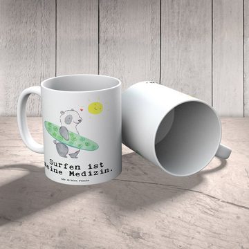 Mr. & Mrs. Panda Tasse Panda Surfen - Weiß - Geschenk, Geschenk Tasse, Tasse Motive, Auszeic, Keramik, Brillante Bedruckung
