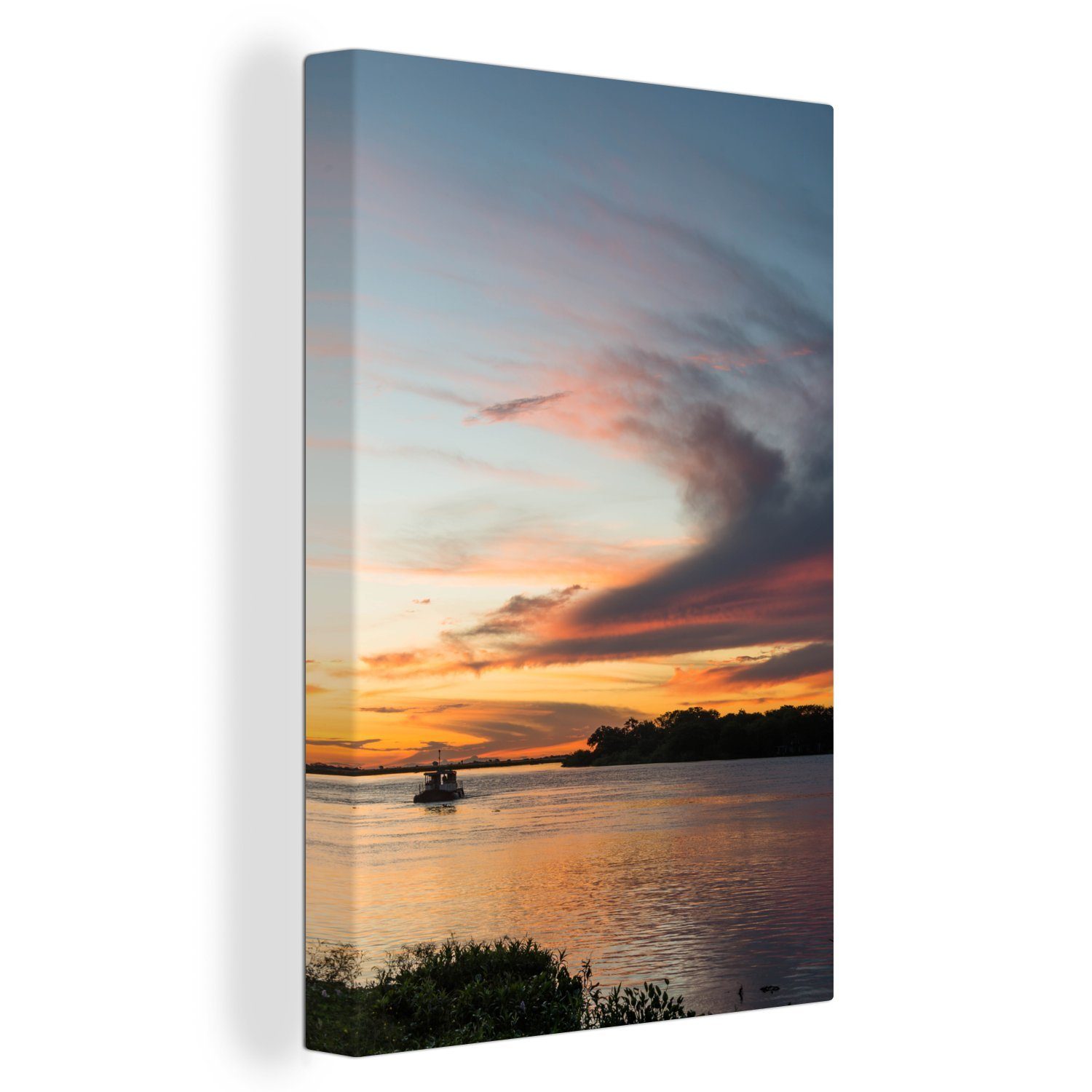 OneMillionCanvasses® Leinwandbild bespannt cm (1 inkl. Sonnenuntergang Gemälde, fertig im Schöner St), 20x30 Leinwandbild Pantanal, Zackenaufhänger
