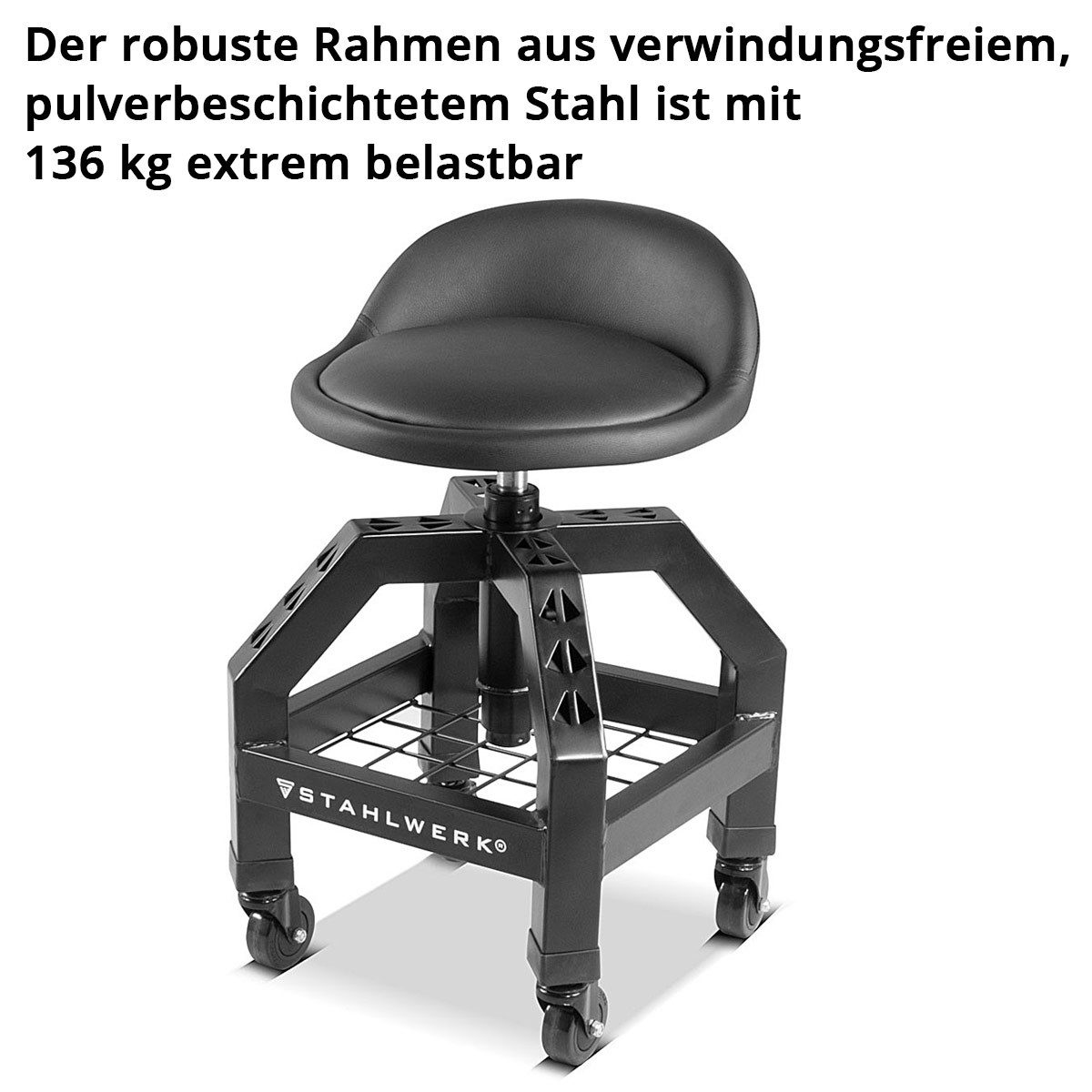 STAHLWERK Werkzeugwagen Höhenverstellbarer Werkstatthocker VWH-300 ST bis 136 kg belastbar, max. Traglast:136 kg, (1-tlg)
