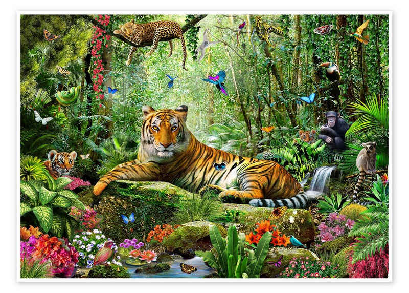 Posterlounge Poster Adrian Chesterman, Tiger im Dschungel, Kindergarten Kindermotive