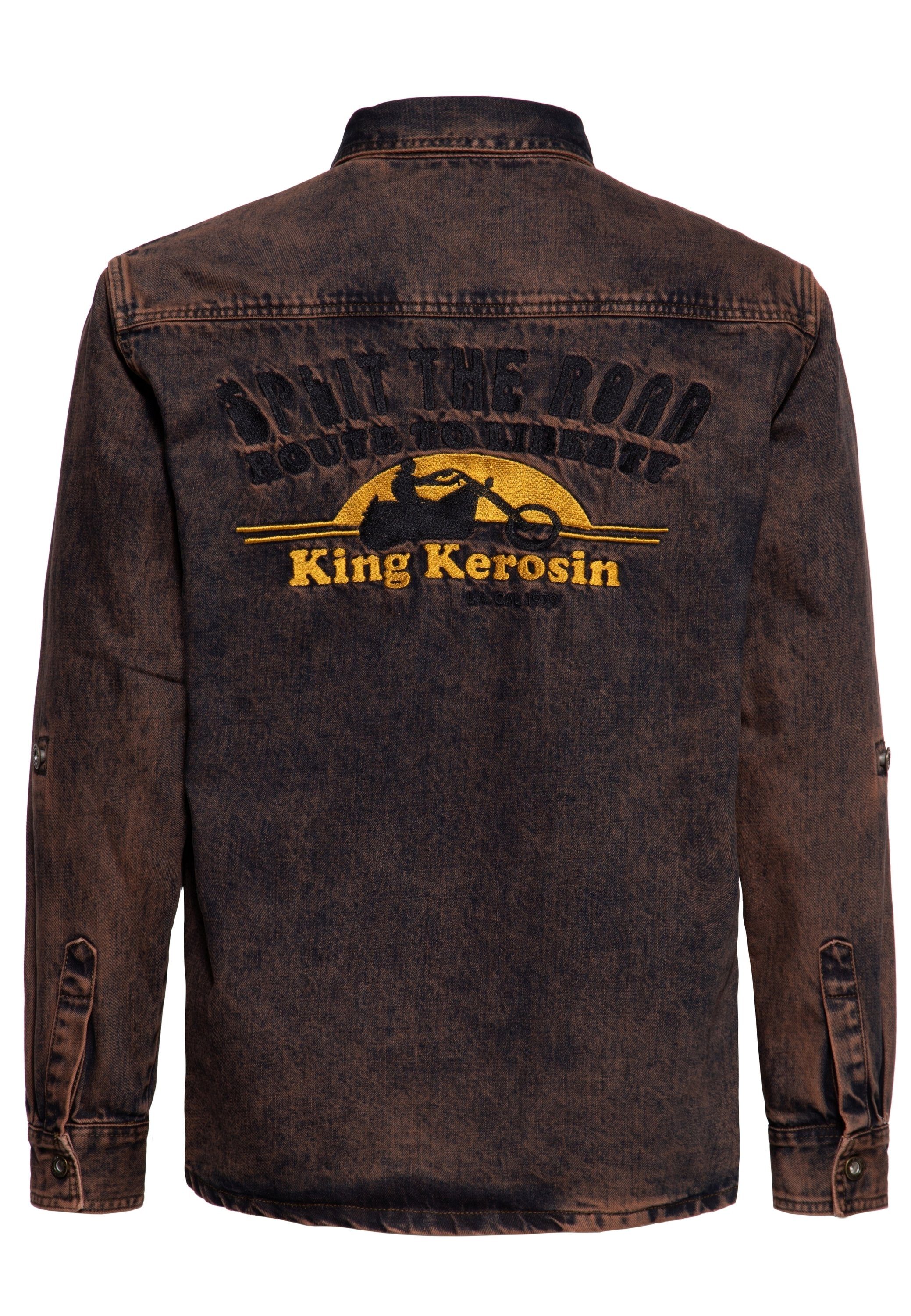 KingKerosin Kurzarmhemd Split The Road Vintage-Look dank Tint-Wash