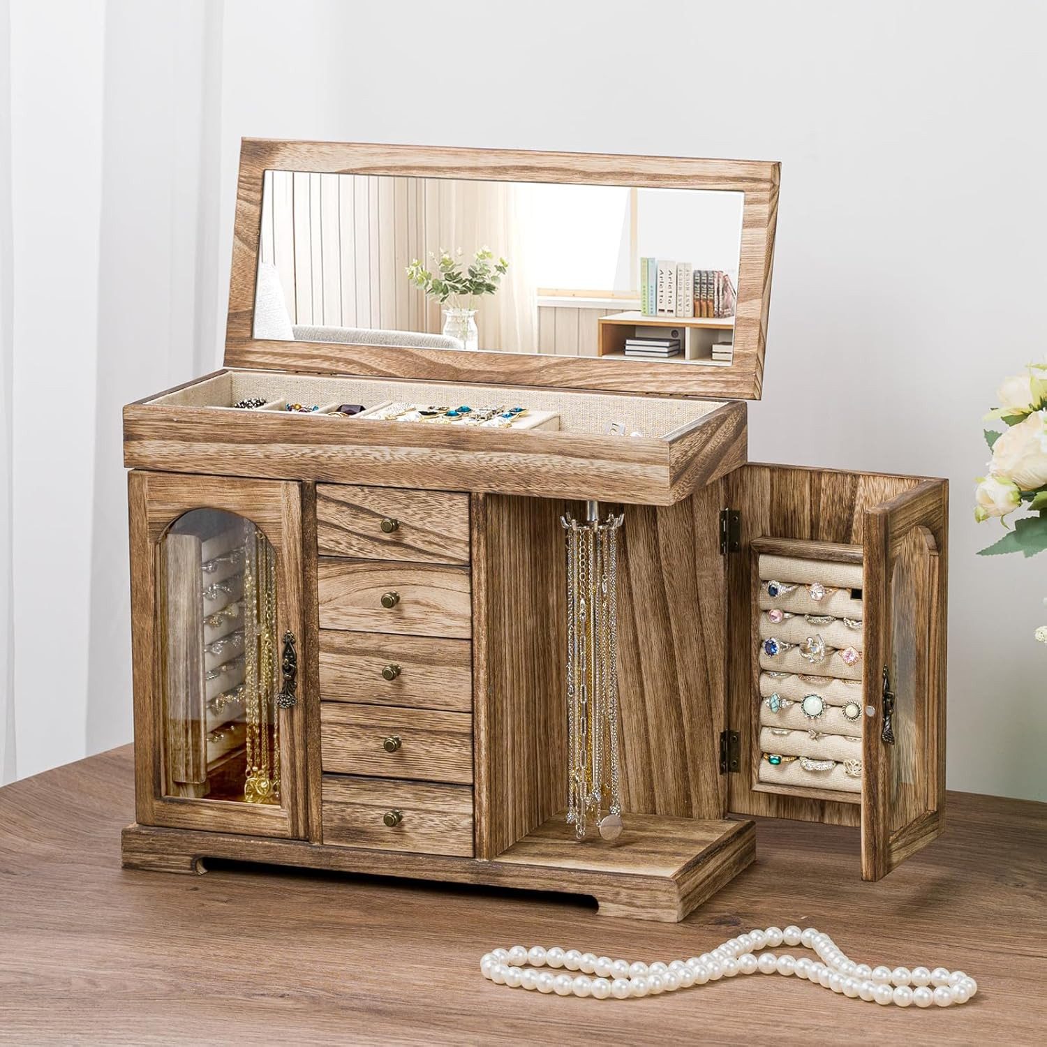 Emfogoo Schmuckkasten 6 Ebenen Schmuckkästchen, Holz günstig online kaufen