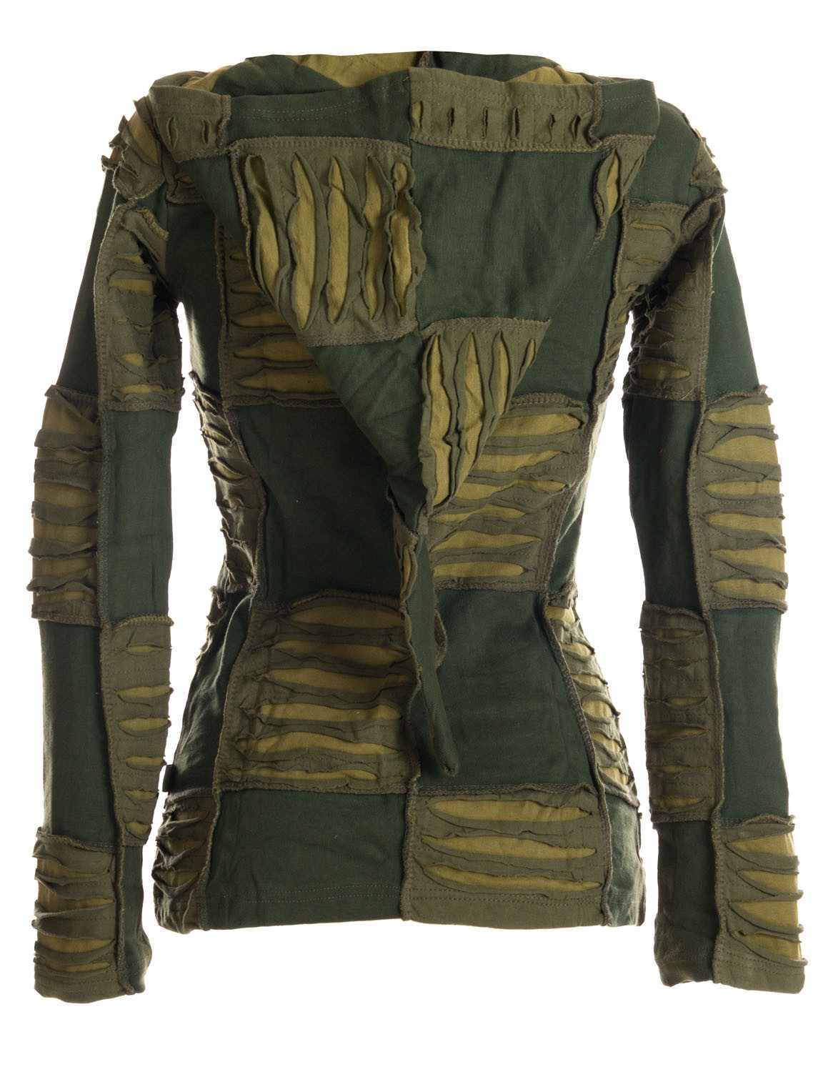 Vishes Kurzjacke Patchwork Jacke mit Cutwork und Zipfelkapuze Boho, Hippie, Elfen, Goa Style