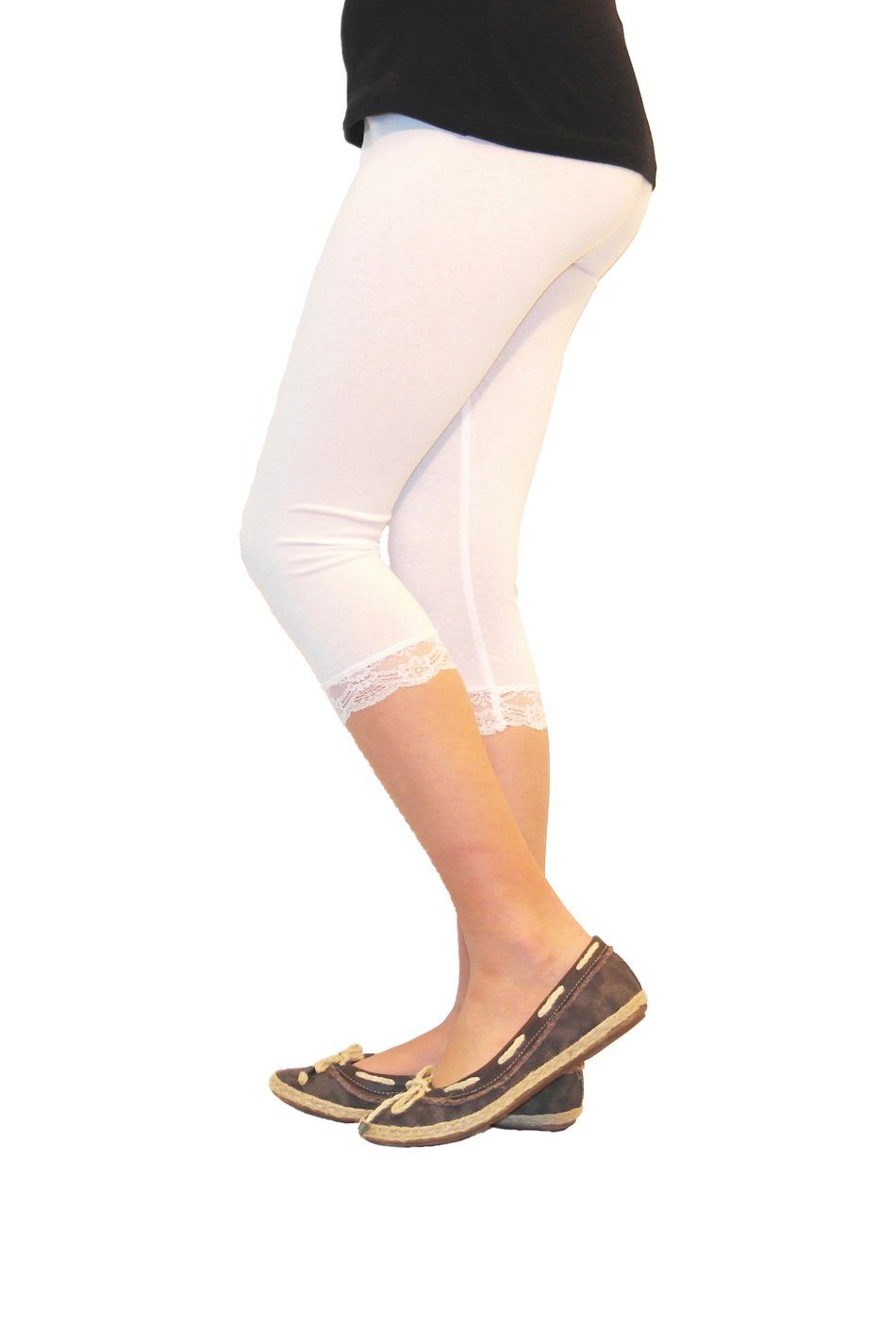 YESET Caprihose Mädchen Kinder Leggings Leggins Hose Capri 3/4 kurz Spitze Baumwolle W Weiss | Trainingshosen