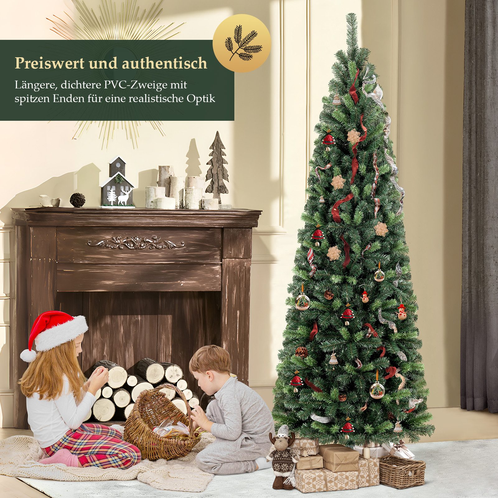 Salcar Künstlicher Weihnachtsbaum Bleistift Weihnachtsbaum Schmal Tannenbaum Künstlich Christbaum Außen, 180 cm mit 618 PVC Nadeln