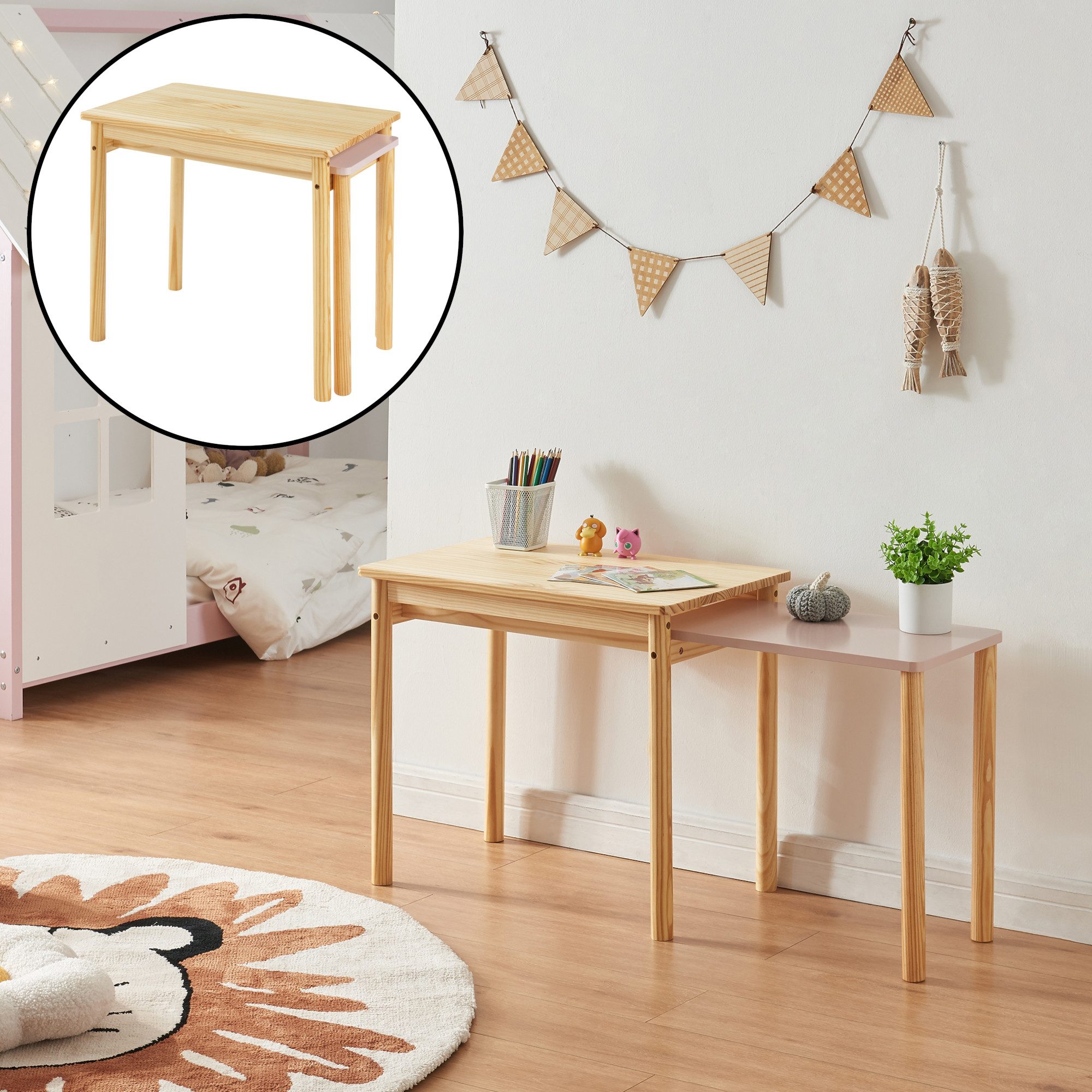 en.casa Kindertisch, »Skellefteå« ausziehbar 60x38x52 cm Kiefernholz+MDF Na günstig online kaufen