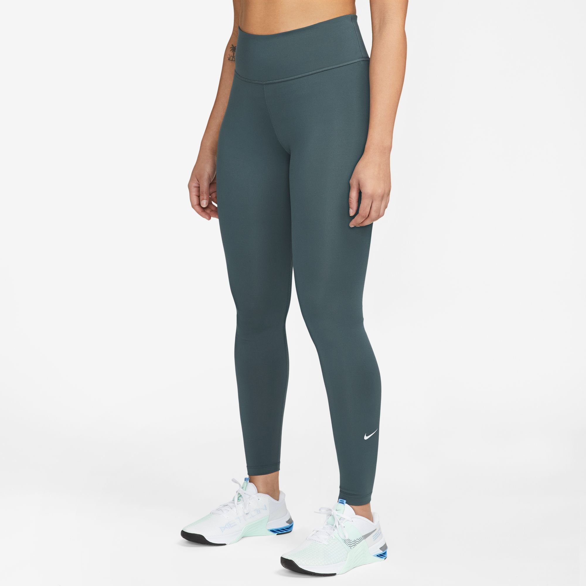 Nike Trainingstights ONE WOMEN'S MID-RISE LEGGINGS DEEP JUNGLE/WHITE | Trainingshosen