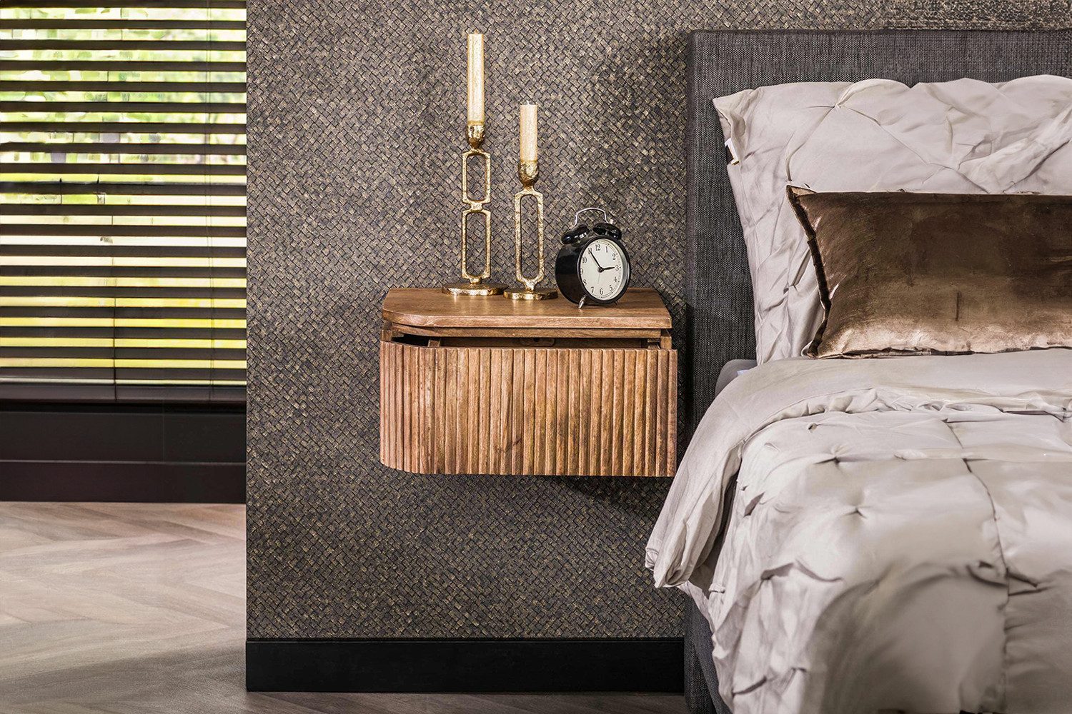 KAWOLA Nachttisch HEVE (Set, 2-St), hängend Mangoholz massiv natur 1 Schublade