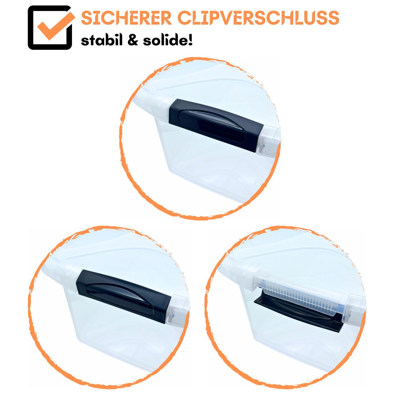 Engelland Aufbewahrungsbox Plastikbox mit Deckel und Verschluss-Clips (Stapelbox, Aufbewahrungskiste, Organizer), stapelbar, stabil, BPA-frei, lebensmittelecht