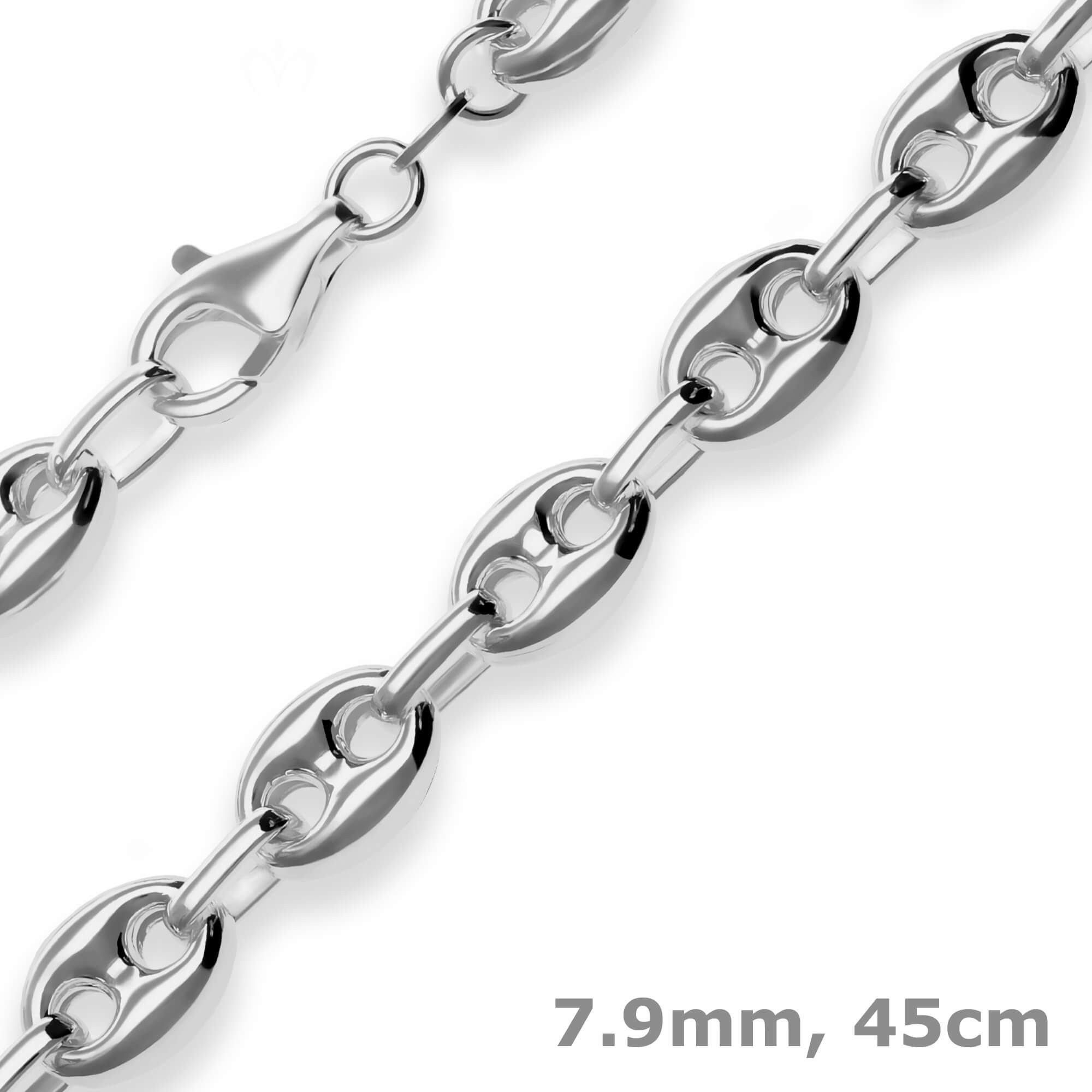 Silberkette 7,9mm Schiffsankerkette aus 925 Silber rhodiniert 45cm